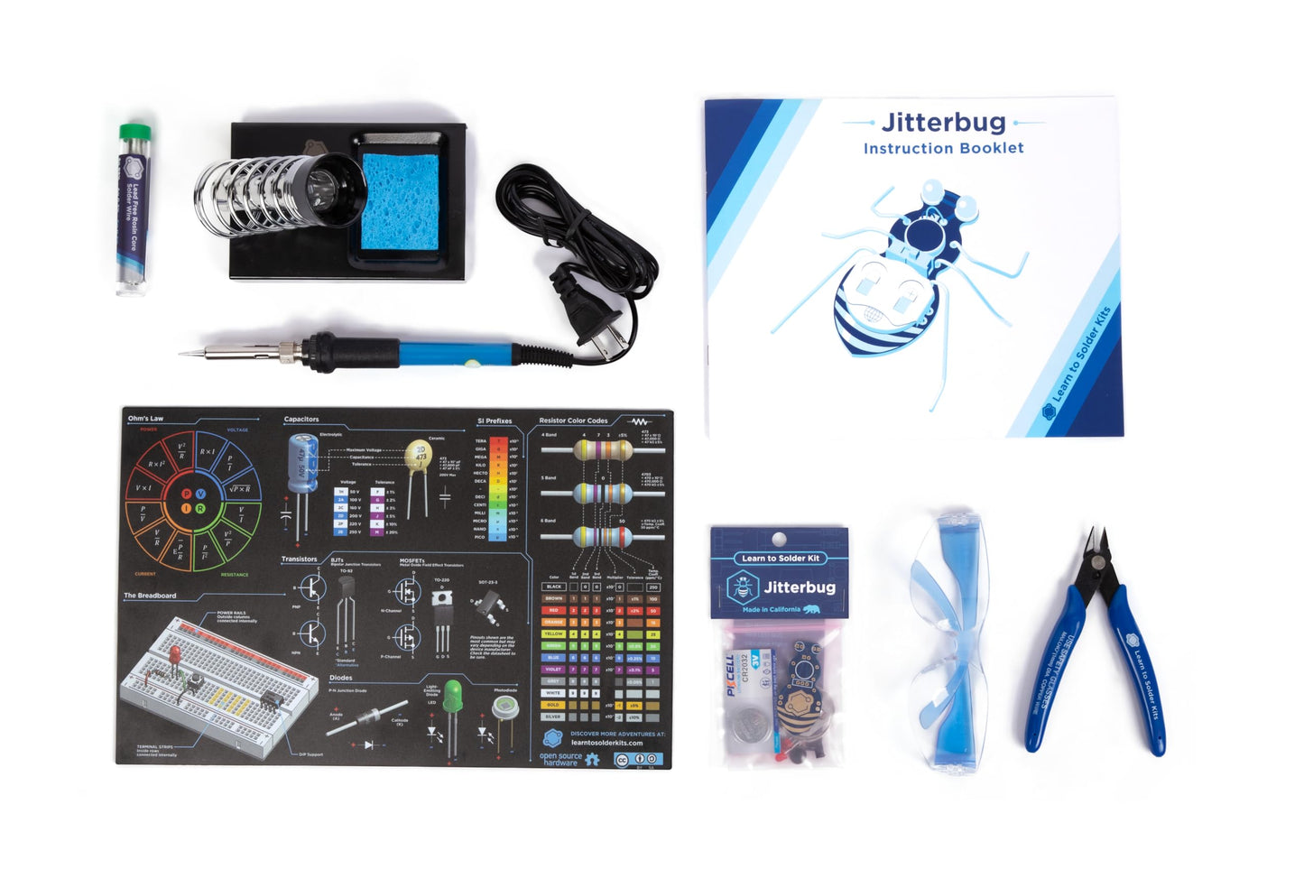 Learn to Solder Kits Jitterbug Deluxe Kit | DIY Soldering Kit for Beginners | Electronics Projects for Students & STEM Classes | Tools Included