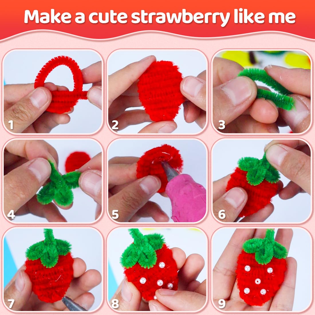 Praisebank 1000pcs Red Pipe Cleaners, Craft Pipe Cleaners, Wire Craft Supply