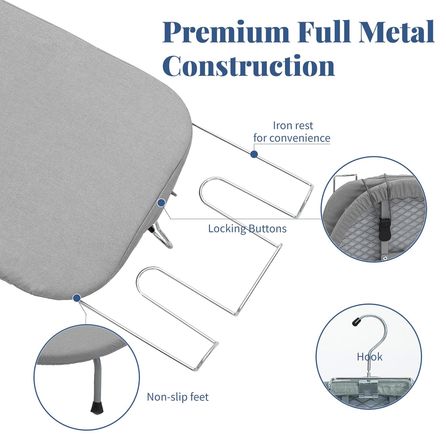 Small Ironing Board with Iron Holder, RAINHOL Countertop Mini Ironing Board Tabletop with Non-Slip Feet, Travel Foldable Iron Table for Small Space, Grey