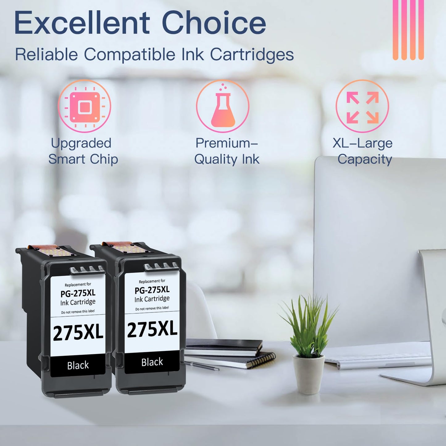 Printer Ink PG-275XL for Canon PG-275 Black Ink Cartridge 275 XL Work for Canon Pixma TR4700 TR4720 TR4722 TS3520 TS3522 TS3500 Printer (2 Pack)