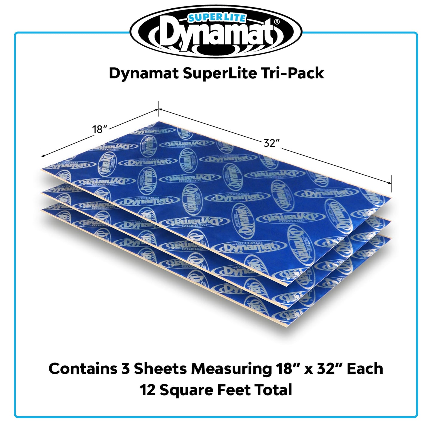 Dynamat 10612 18" x 32" Self-Adhesive Sound Deadener with Superlite Tri-Pack, (Set of 3),Blue – Made in USA