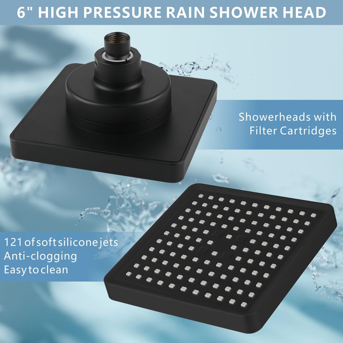 Nuodan Filtered Shower Head with Handheld Combo, High Pressure Rain Showerhead Filter for Remove Chlorine and Harmful Substances, with Self-adhesive Holder/59" Hose, Matte Black