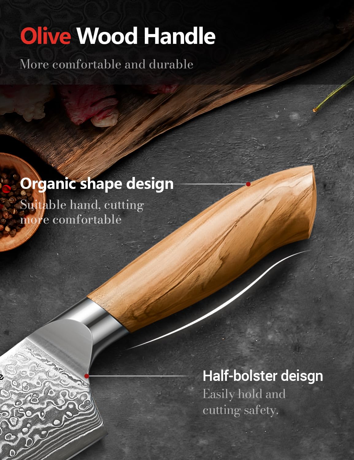 Emojoy Damascus Kitchen Knife Set, 3 PCS Japanese Chef Knife Set, 67-Layers Damascus Knife with Original Olive Wood Handle, Include Wooden Gift Box