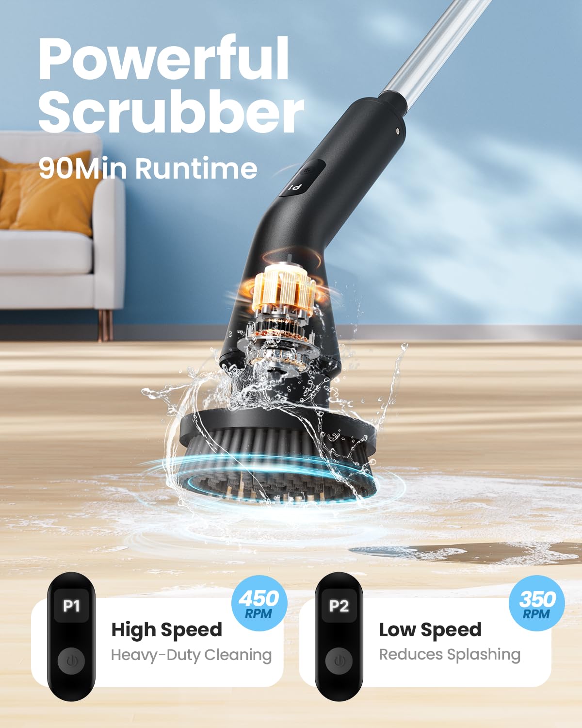 Topmako Electric Spin Scrubber, Upgraded IPX7 Cordless Cleaning Brush for Bathroom Shower, Household Cleaning Scrubber with 7 Brush Heads, Adjustable Long Handle and 2 Rotating Speeds for Tub Floor