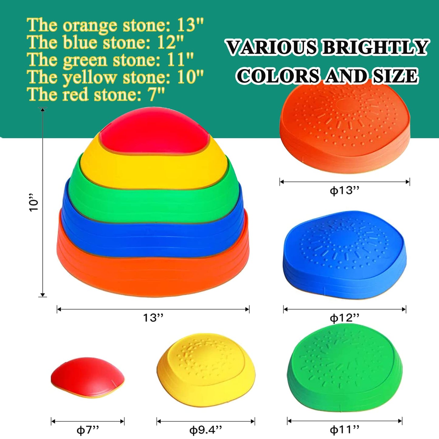 10 PCS Balance Stepping Stones for Kids, Obstacle Course Play Outdoor Backyard Activities Equipment Helps Build Children's Coordination and Confidence, Non-slip Surface and Edging