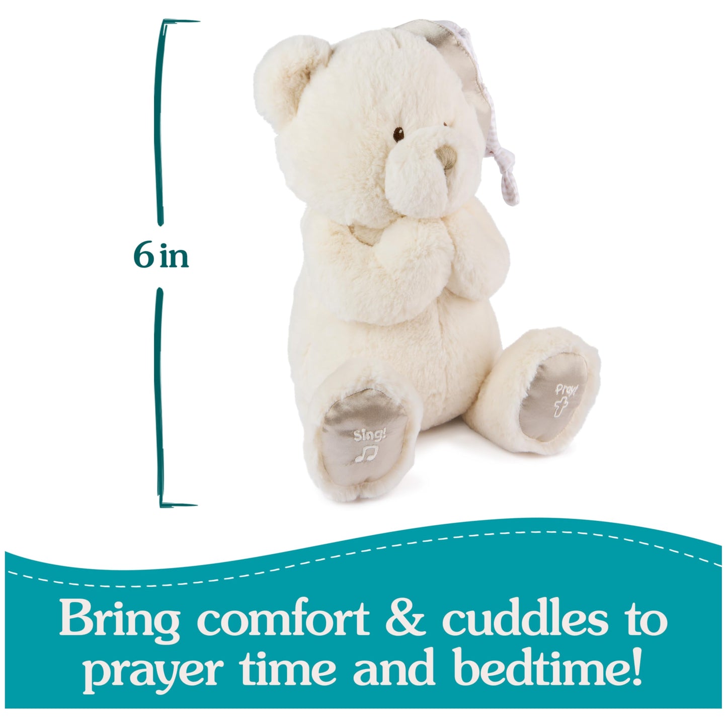 GUND Animated Goodnight Prayer Bear, Spiritual Plush Teddy Bear, Sensory Toy Stuffed Animal for Ages 0 and Up, Cream, 11"