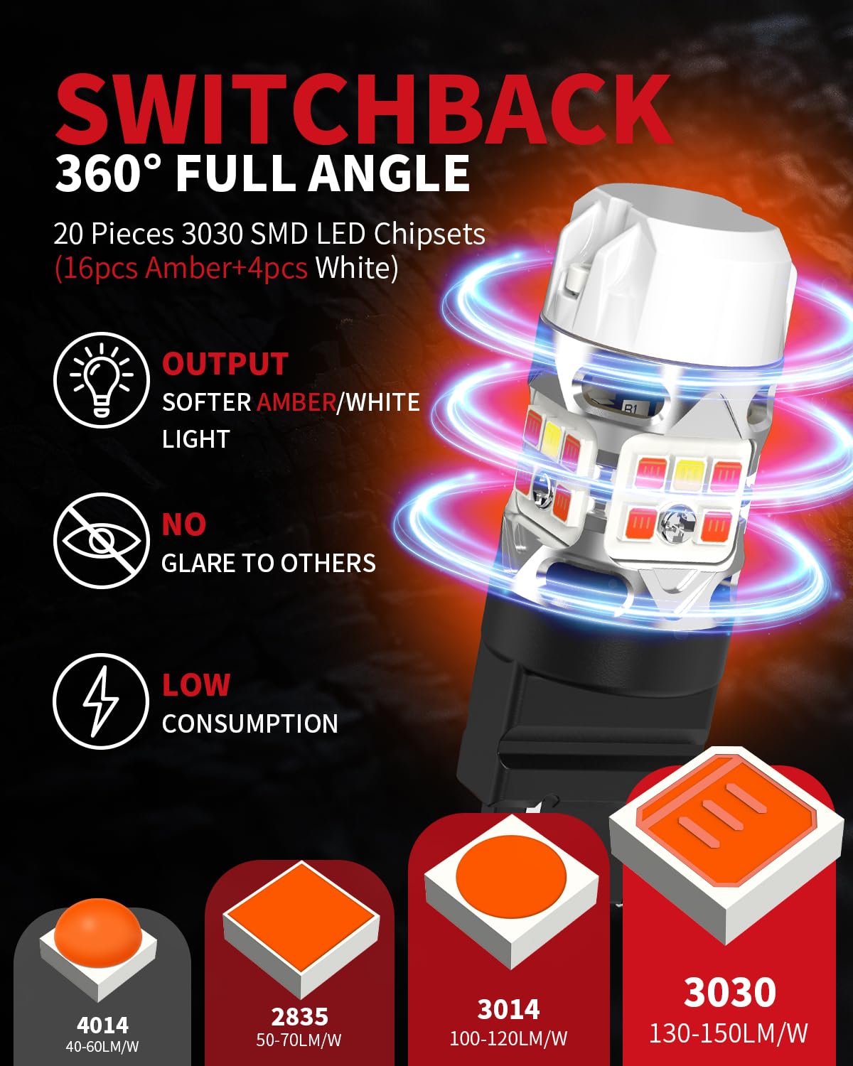 LASFIT 4257 4257NA LED Bulb Switchback Built In Resistor Front Turn Signal Light for Ford Maverick Accessories XL XLT Ford F-250/F-350/F-450 Super Duty CANBUS White Amber Parking Light (2pcs)