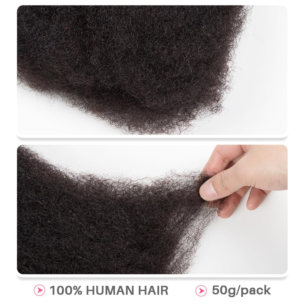 QVR Afro Kinkys Bulk Human Hair for Dreadlocks Extensions Repair Locs, Twist Braiding Afro Kinky Human Hair for Locs 1 Pack 50 Gram Natural Black Color 12 inches