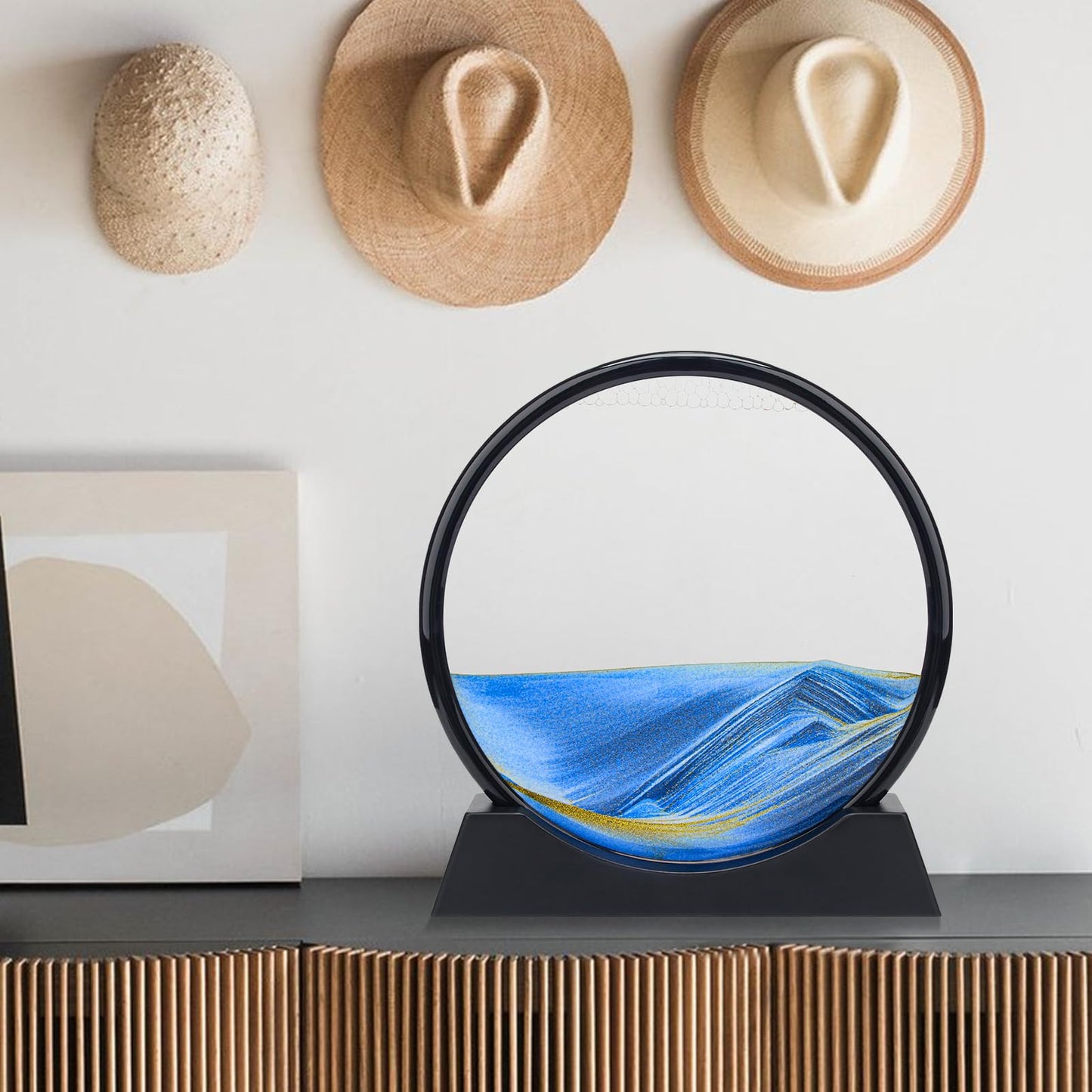 Coitak Moving Sand Art Picture, Round Glass Dynamic Sand Picture, Desktop Sand Art for Home Decor and Office