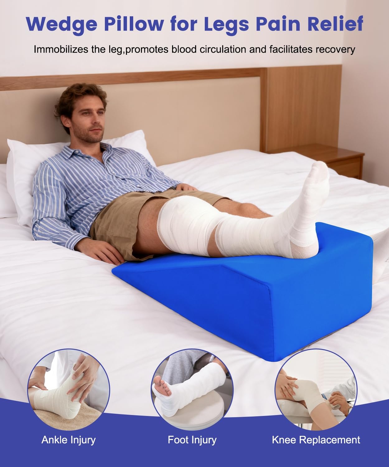Litluxu Knee Surgery Pillow Straight Leg | Leg Pillow Elevation Blood Circulation | Foam Wedge for Elevating Leg Machine Washable Removable Cover | Knee Wedge Pillow Post Surgery
