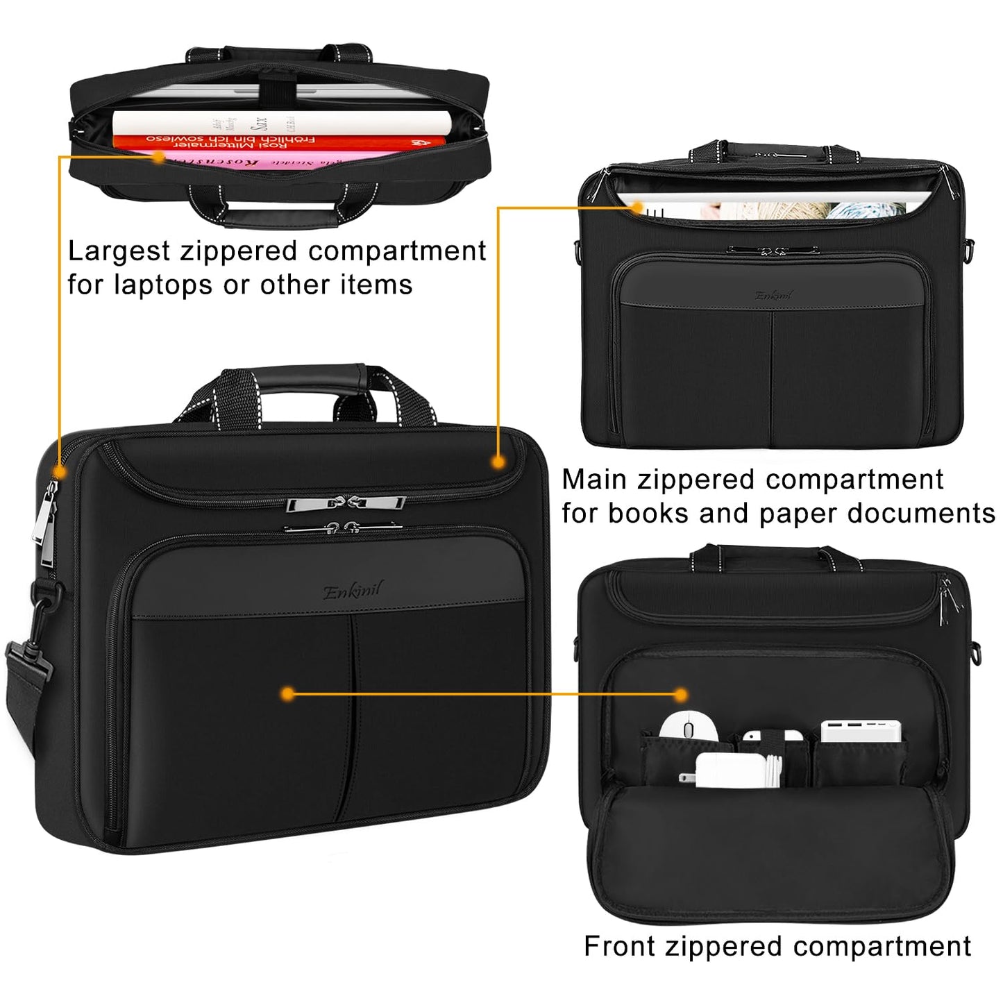 Enkinil 17-17.3 inch Laptop Briefcase, Waterproof Messenger Bag for Men with Reinforced Shoulder Strap & Padded Handle, Business Travel Laptop Bag, Compatible with HP ZBook ThinkPad DELL Inspiron