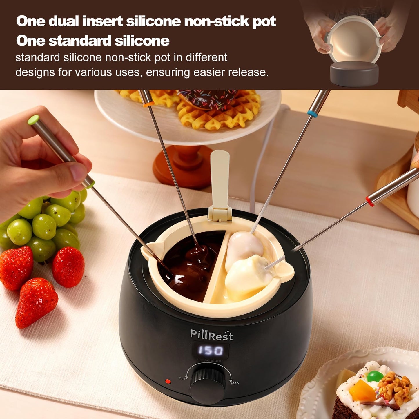 Chocolate Melting Pot, Electric Candy Melter with 2 Silicone Bowls, 17.6 OZ (500 ml) Fondue Pot Set & Chocolate Warmer Set for Dipping Cheese, Candy, Cake Pop, Home Fondue Parties Essential Supplies