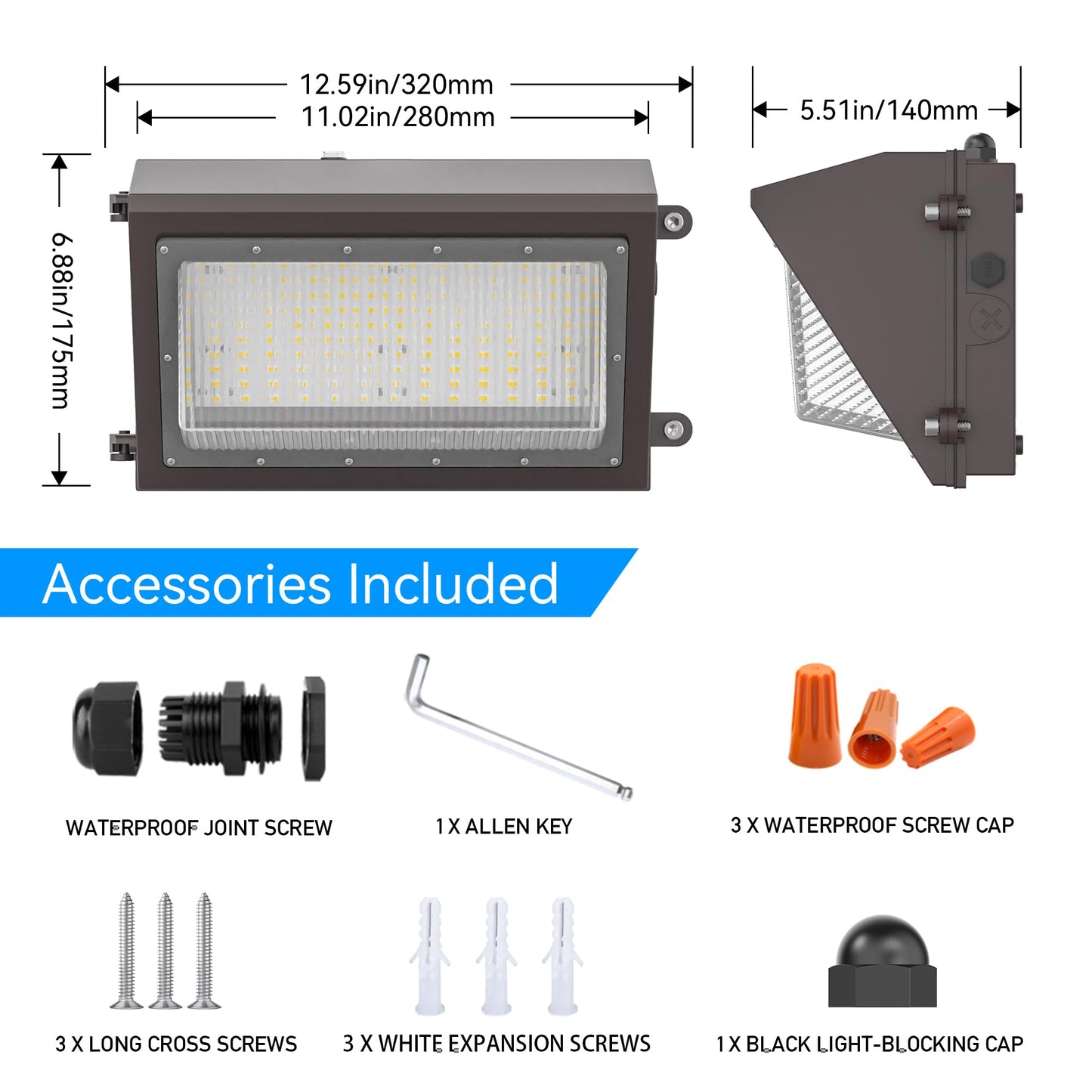 120W LED Wall Pack Light with Dusk-to-Dawn Sensor, 16800LM 5000K LED Security Flood Lighting, 120V Commercial and Industrial Outdoor LED Wall Lights for Parking Lots|Warehouses|Factories|House
