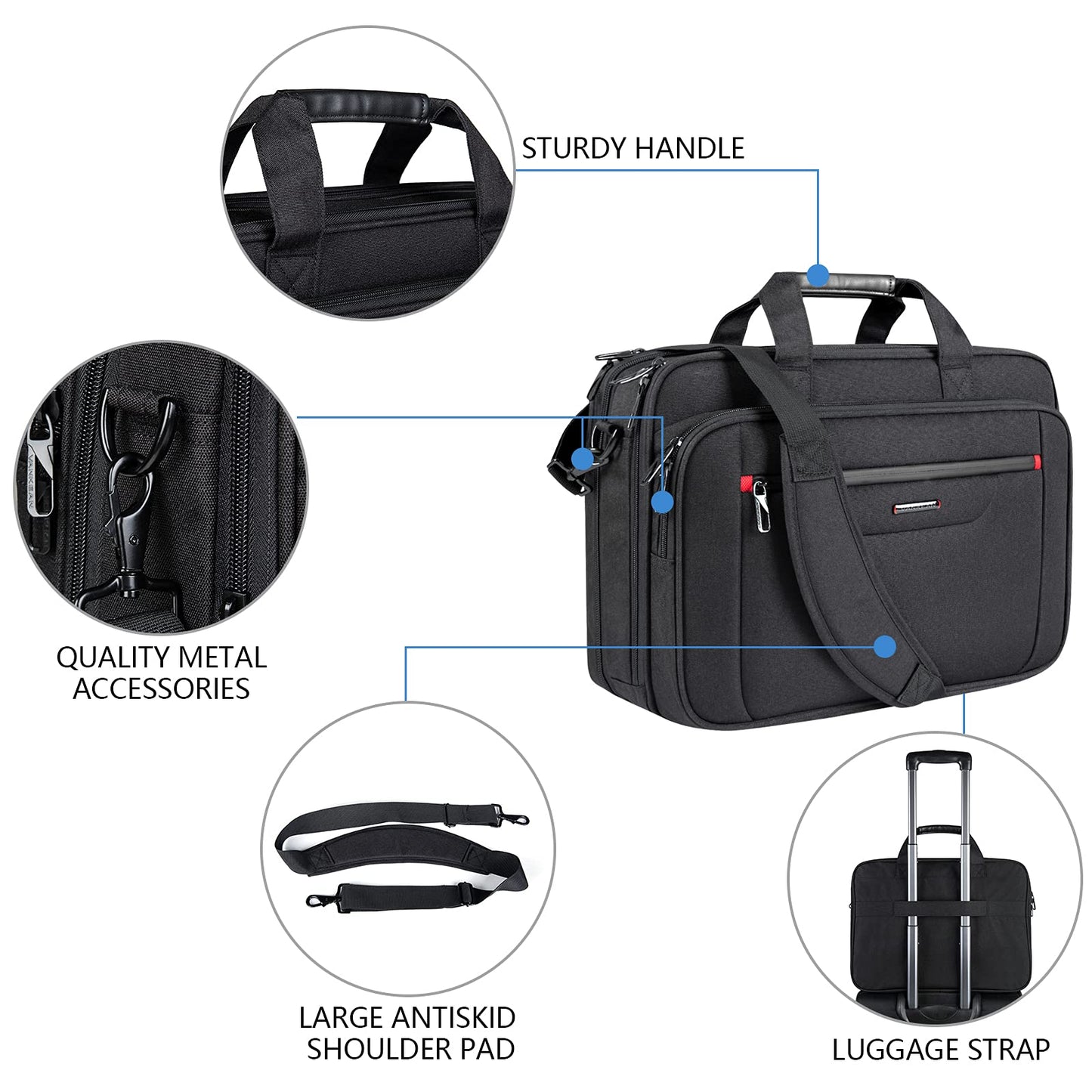 VANKEAN Laptop Briefcase Premium Laptop Case Fits Up to 17.3 Inch Business Shoulder Bag Laptop Expandable Water-Repellent Messenger Bag for Men/Women Computer Bag for Travel/Business/Black