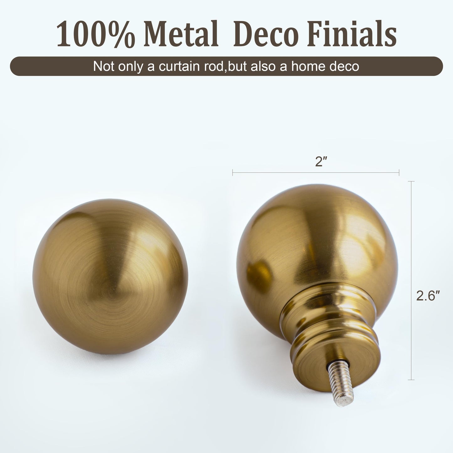 Warm Gold Curtain Rods for Windows 72 to144 Inch Brass Extra Long Heavy Duty Adjustable single 1" Diameter with vintage Brushed Bronze Metal Finials Antique for Living Room Bedroom Farmhouse Kitchen