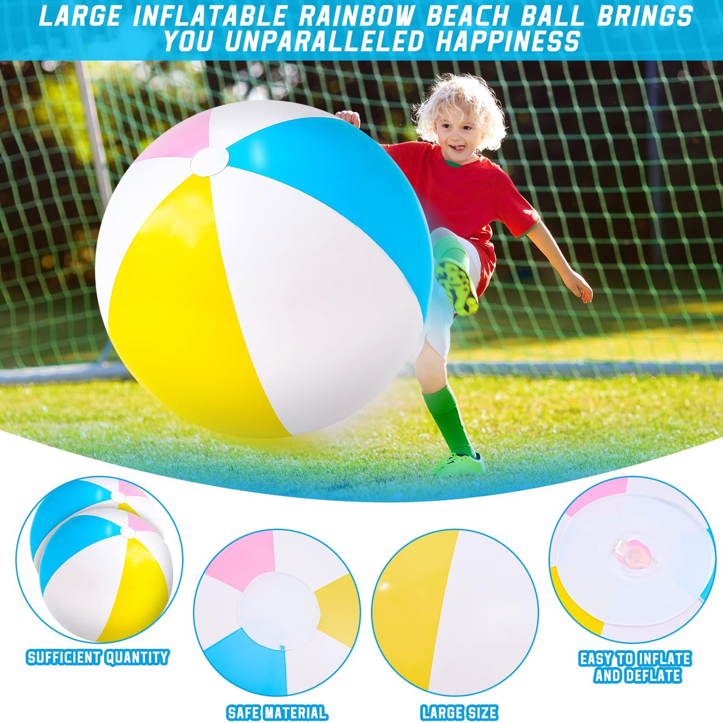 Supervitae 2 Pcs 27 Inch Rainbow Beach Balls Giant Inflatable Large Pool Beach Balls Inflatable Swimming Pool Toys for Summer Water Games (Bright Color)