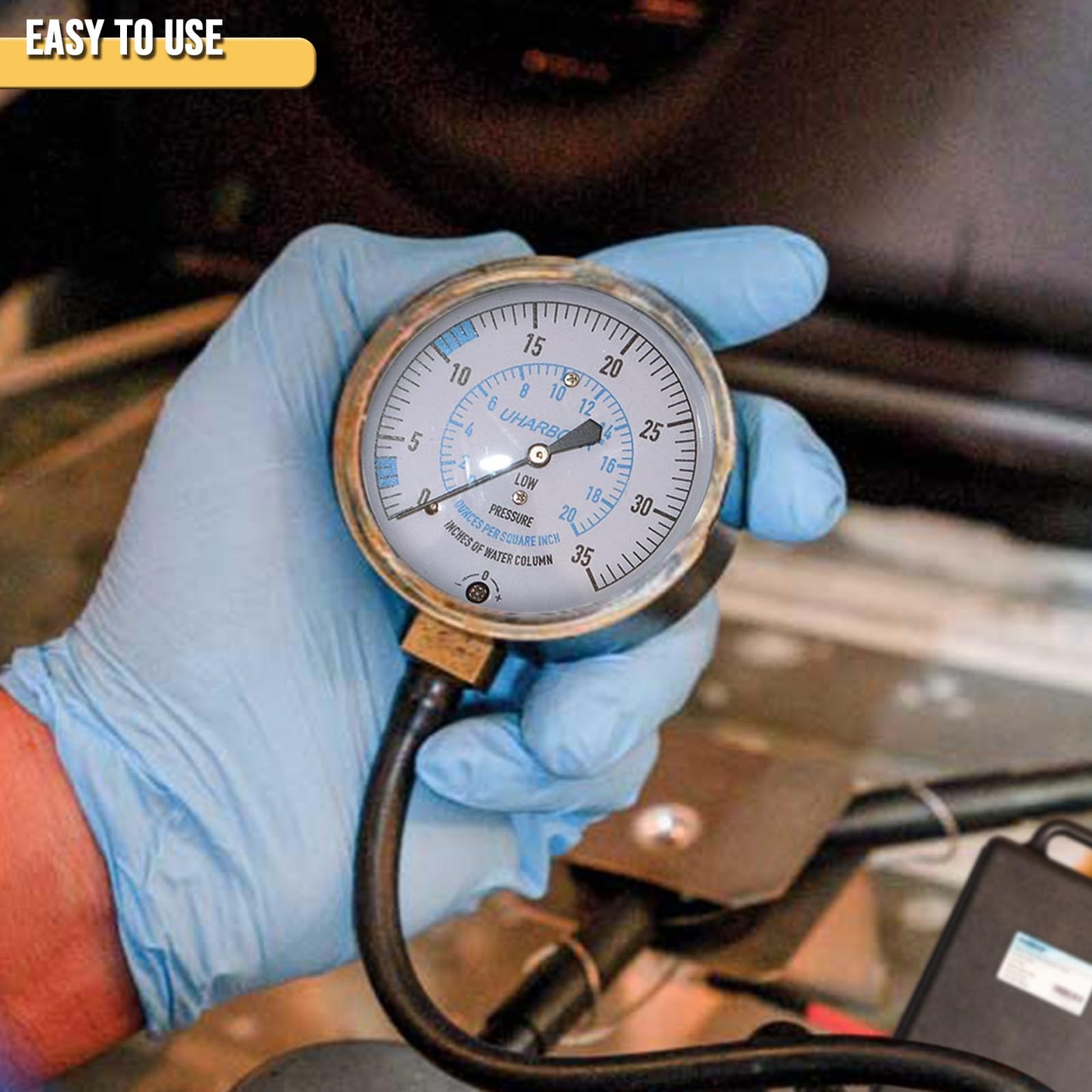 UHARBOUR Manometer Gas Pressure Tester, Manometer LP Gas Pressure Tester Gauge 0-35" W.C, 1/8" NPT Fitting with Barbed Connection, 40" Hose