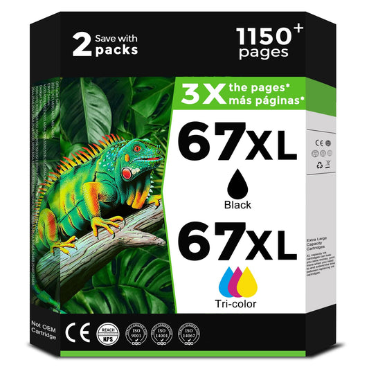 67XL Ink Cartridges Replacement for HP 67 XL Black Color Combo Pack Remanufactured for HP67 HP67XL 2700 2700e 2855e 6400 4100 6458 6455e 2755e 4155e 6000 2752e 6052e 2752 2755 4255e 4100e 4152 6055e