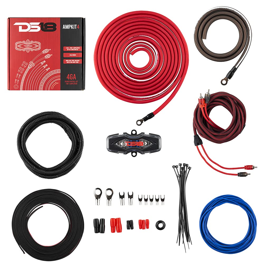 DS18 AMPKIT4 4 Gauge Amp Installation Wiring Kit - Amplifier Installation Kit 4 GA - A Car Amplifier Wiring Kit Simplifies Wire Connections and Delivers Power to Your Radio, Subwoofers, and Speakers