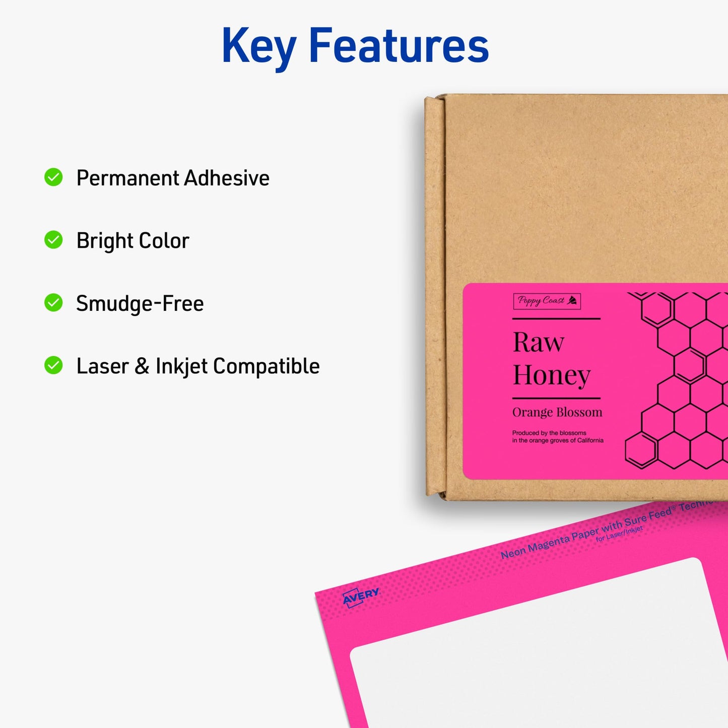 Avery Printable Shipping Labels with Sure Feed, 2"x 4", Assorted Neon Colors (Magenta, Green, and Yellow), Laser & Inkjet Compatible, 1,000 Blank Labels Total (5964)