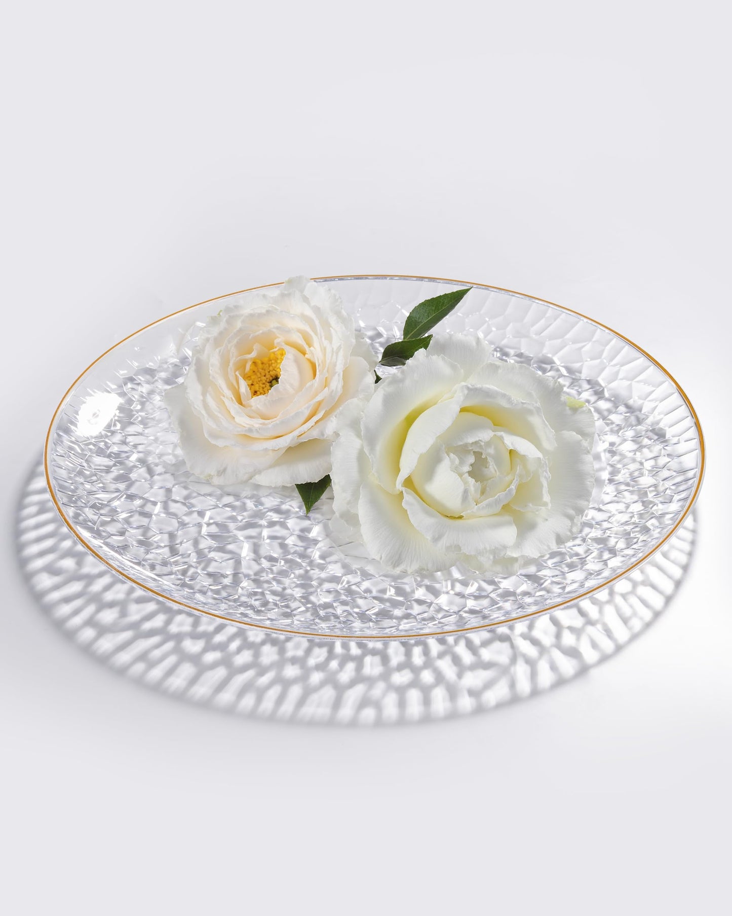 Hioasis 350pcs Clear Gold Plastic Plates - Clear Plastic Dinnerware Set Includes 50 Dinner Plate, 50 Dessert Plate, 50 Cups, 50 Napkins Perfect for Wedding & Party & Wedding