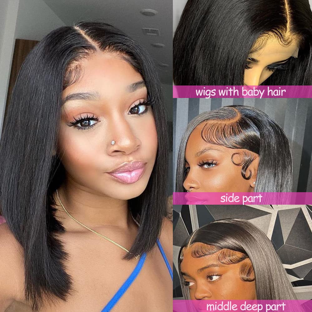 Karlami 13X6 Bob Wig Human Hair Frontal Lace Wig Glueless Wigs Human Hair Pre Plucked Transparent Bob Lace Front Wigs for Women 150% Density