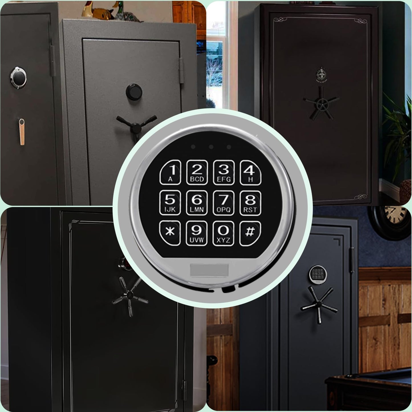 Electronic Safe Lock Gun Safe Lock Replacement with Swing Bolt Lock, Chrome Digital Keypad High Security Fireproof Safe Box