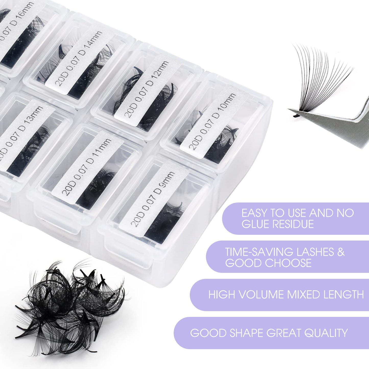WENDY Lashes Premade Fans Eyelash Extensions 1200PCS Eyelash Extension 20D Volume Lash Extensions Loose Promade Fans D Curl Mixed 9-20mm Pointed Base Pre Made Lashes(1200PCS-20D-0.07-D, 9-20mm mixed)