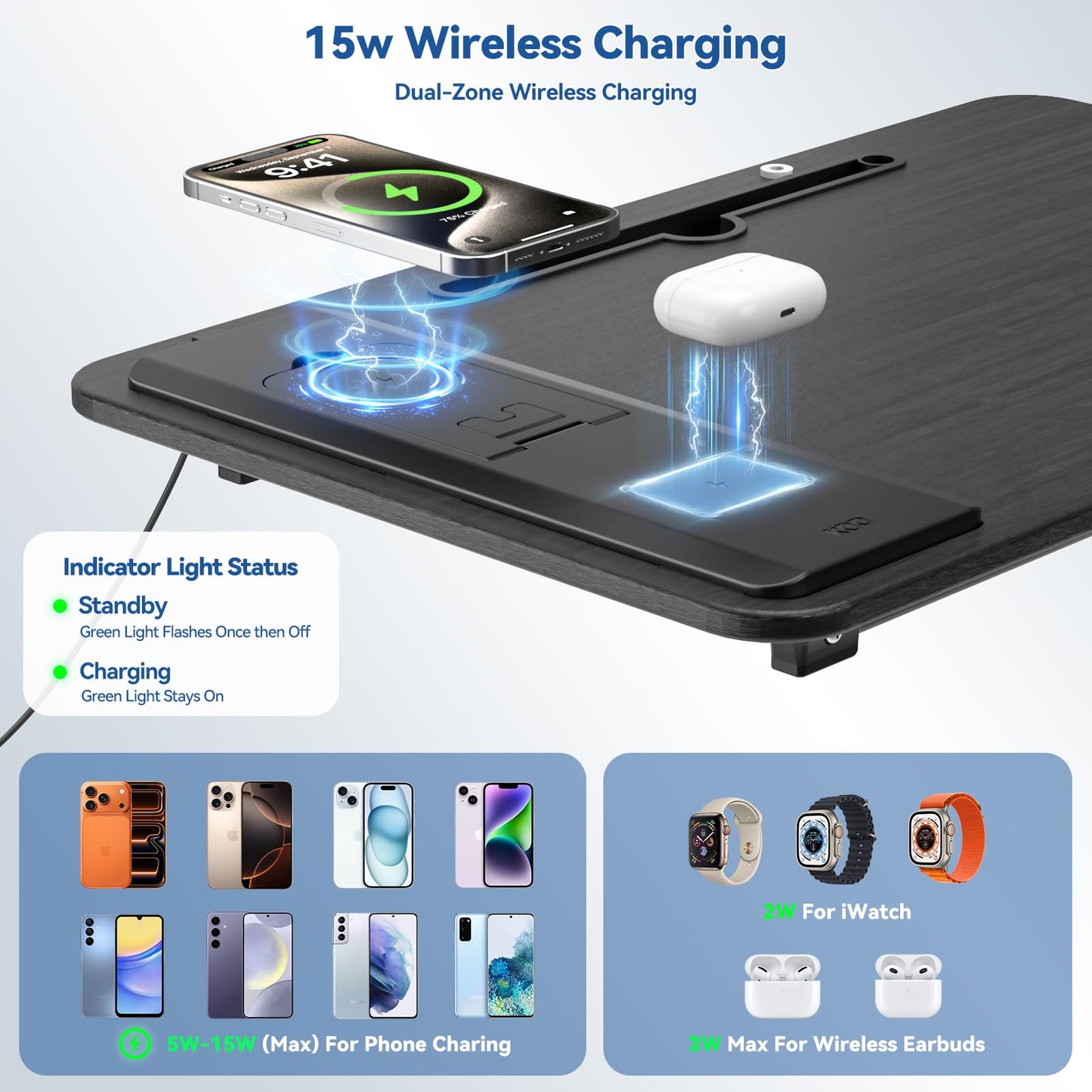 KONDOUND Foldable Laptop Desk for Bed with Wireless Charger - Large Lap Computer Tray Table with Tablet Slot and Book Shelf Read Table for Couch Chair Floor for Writing, Studying Eating, and WFH