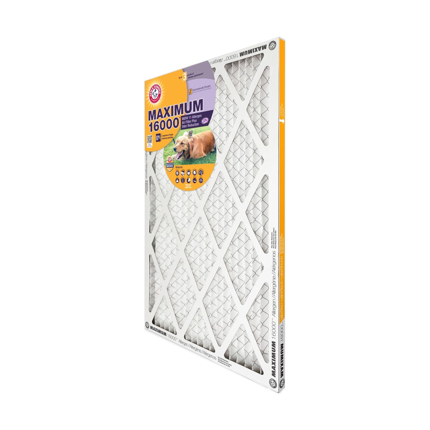 Arm & Hammer Max Allergen & Odor Reduction 18x18x1 Air and Furnace Filter, MERV 11, 4-Pack