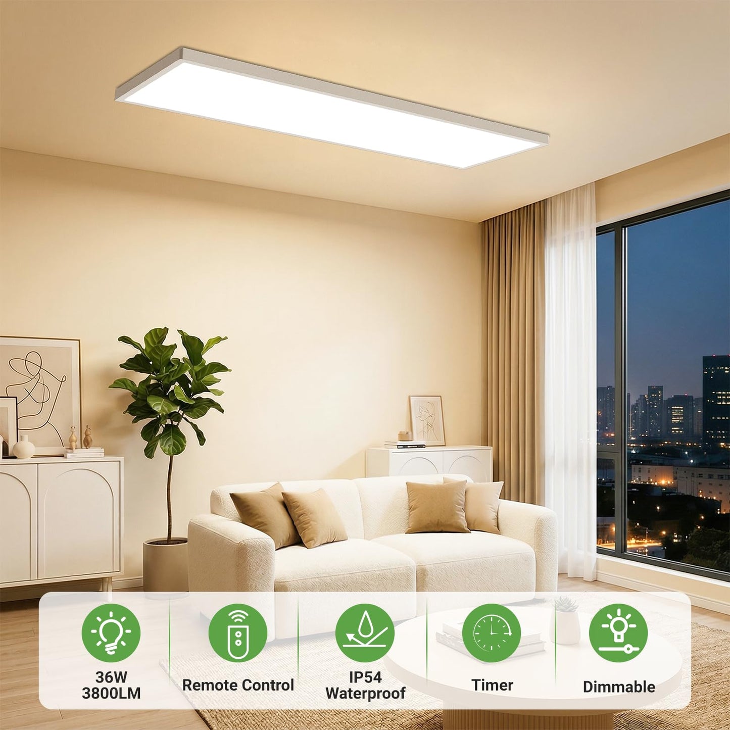 zemty LED Flat Panel Light with Remote 31.4x9.8 Inch, 36W 3800LM 3000K-6000K Color Temperature, Dimmable Flush Mount Ceiling Light Fixture for Kitchen Bedroom Garage