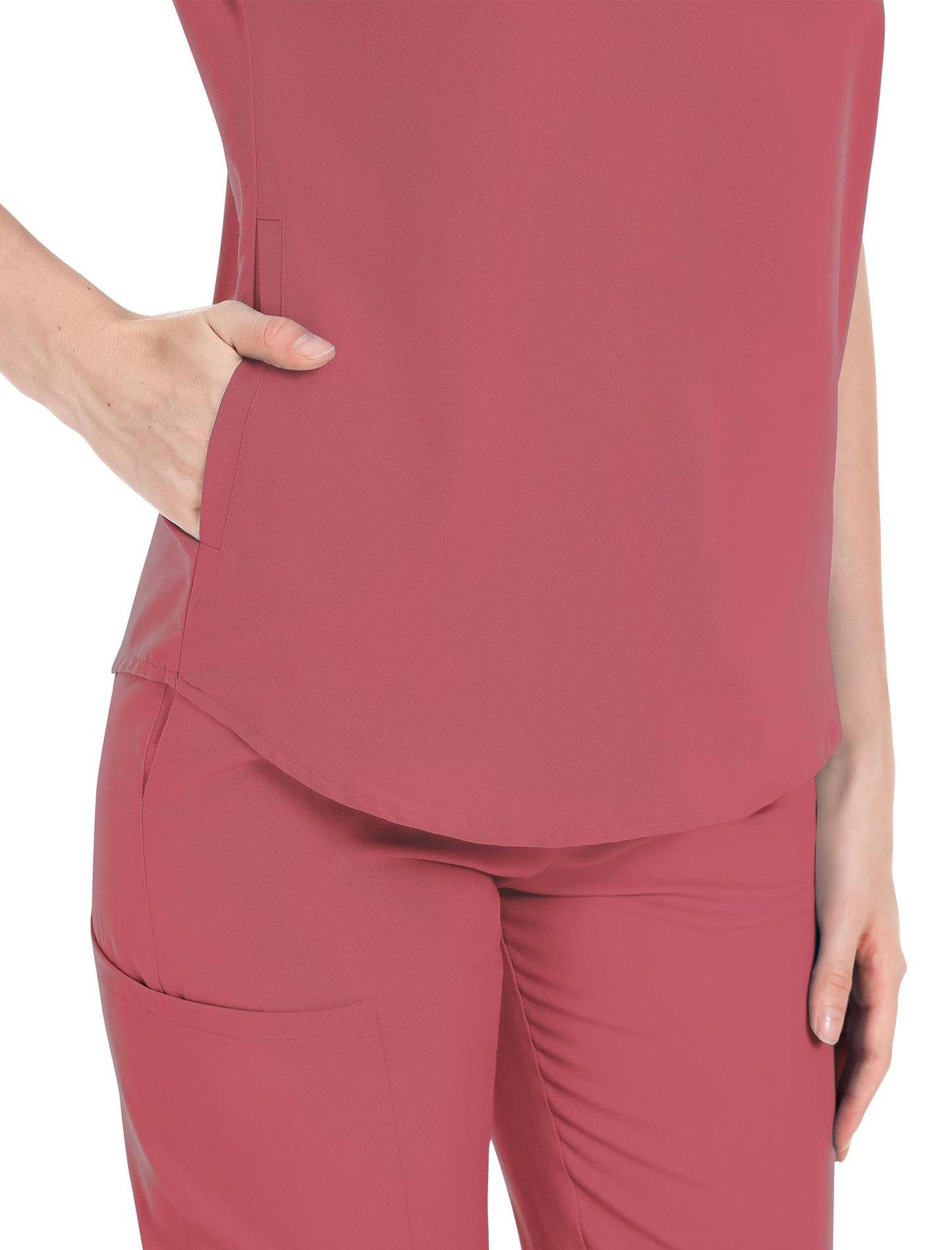 niaahinn Scrubs Set for Women Nurse Uniform Jogger Suit Stretch Top & Pants with Multi Pocket for Nurse Esthetician Workwear (Coral, Small)