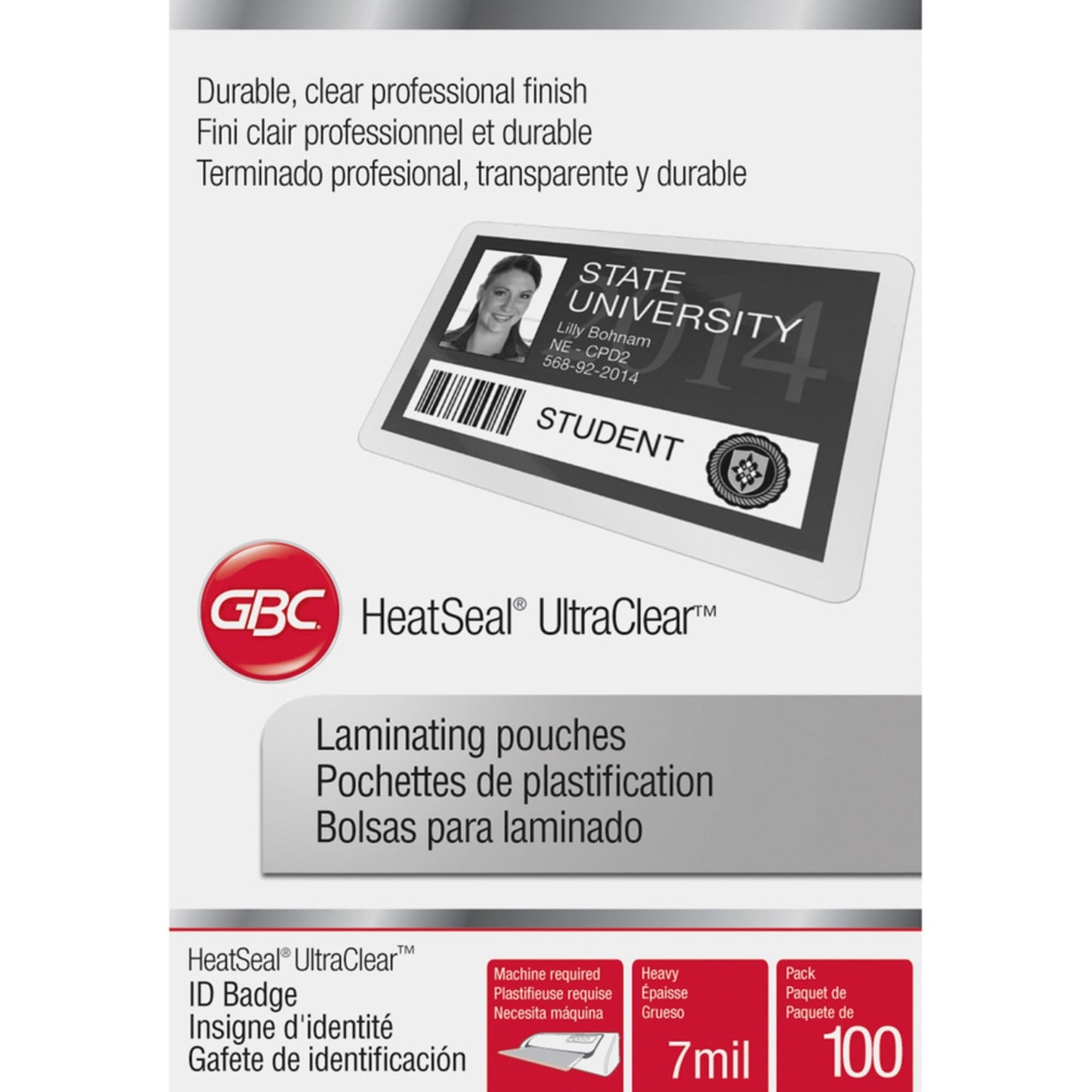 GBC Laminating Sheets, Thermal Laminating Pouches, Badge Size, 7 Mil, HeatSeal UltraClear, 100 Pack (3200016)