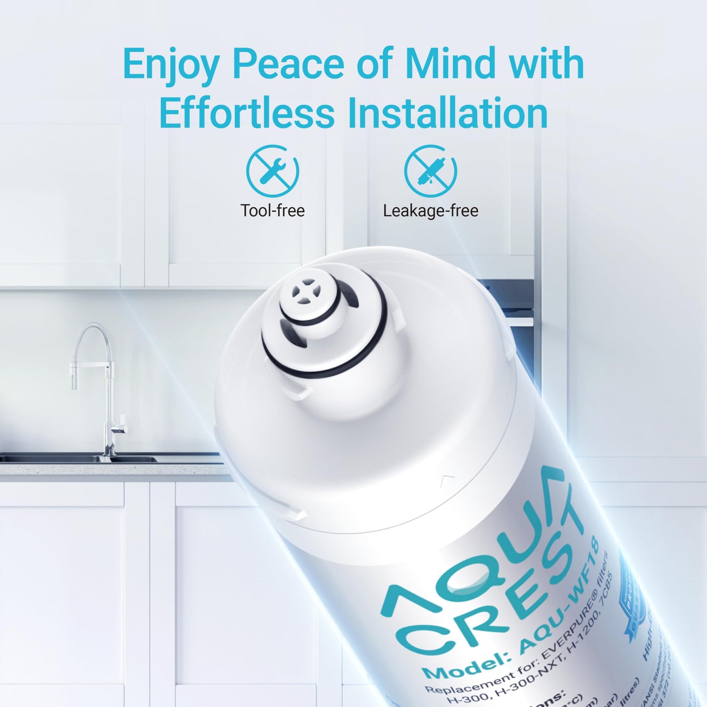 AQUACREST H-300 Under Sink Water Filter, NSF/ANSI 42 Certified, 24K Gallons, Replacement Cartridge for Everpure H-300, H-300-NXT, 7CB5, EV9270-71, EV9270-72, EV9618-11, EV9855-50, EV9282-01, Pack of 2