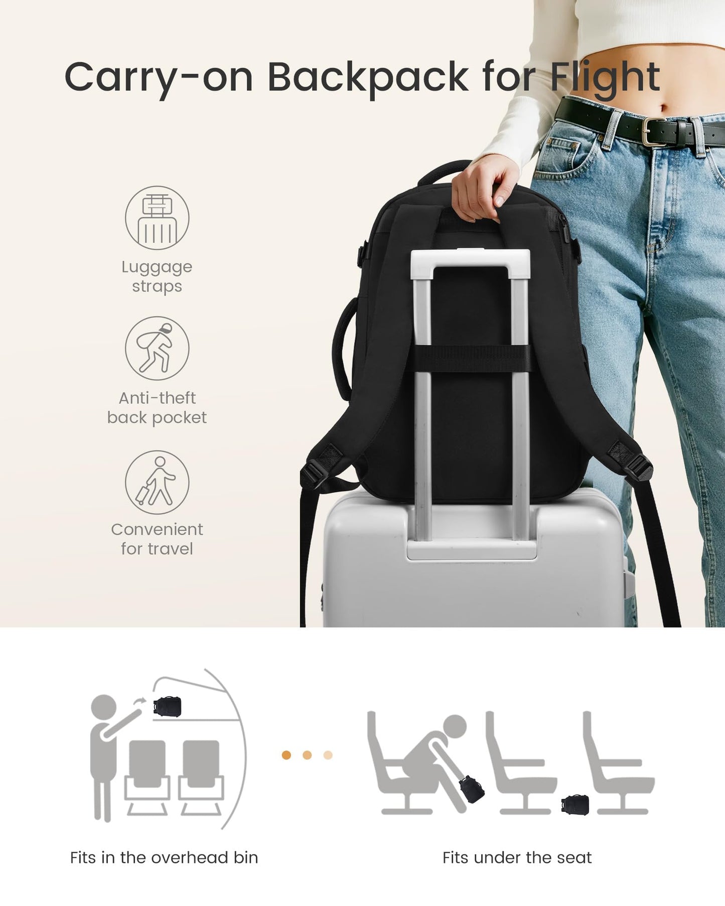 LOVEVOOK 40L Travel Backpack for Women & Men,Airline Approved Carry On Backpack with 3 Packing Cubes,TSA Waterproof Personal Item Bag,Weekender Overnight Essentials Backpacks fits 18" Laptop