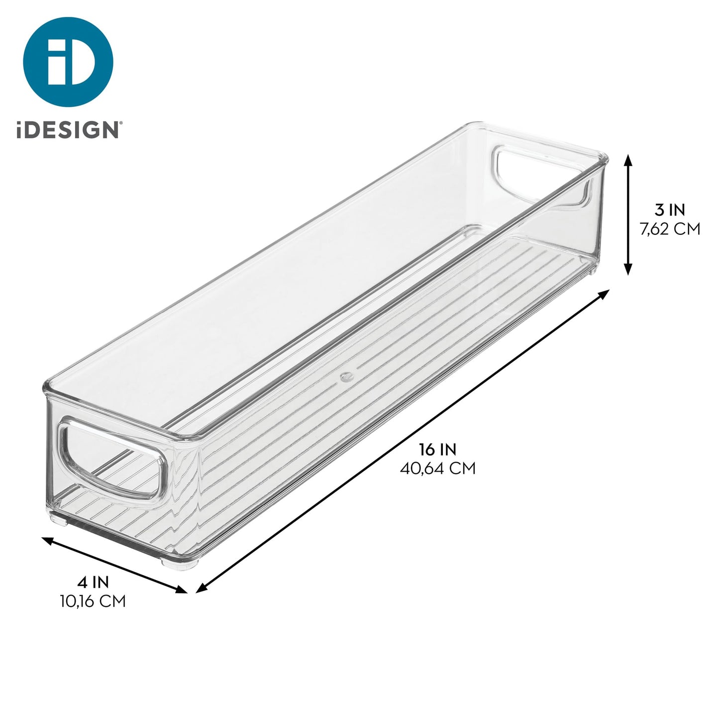 iDesign Slim Clear Plastic Storage Bin, Extra Long Narrow Stackable Organizer for Kitchen and Pantry, 4-Pack