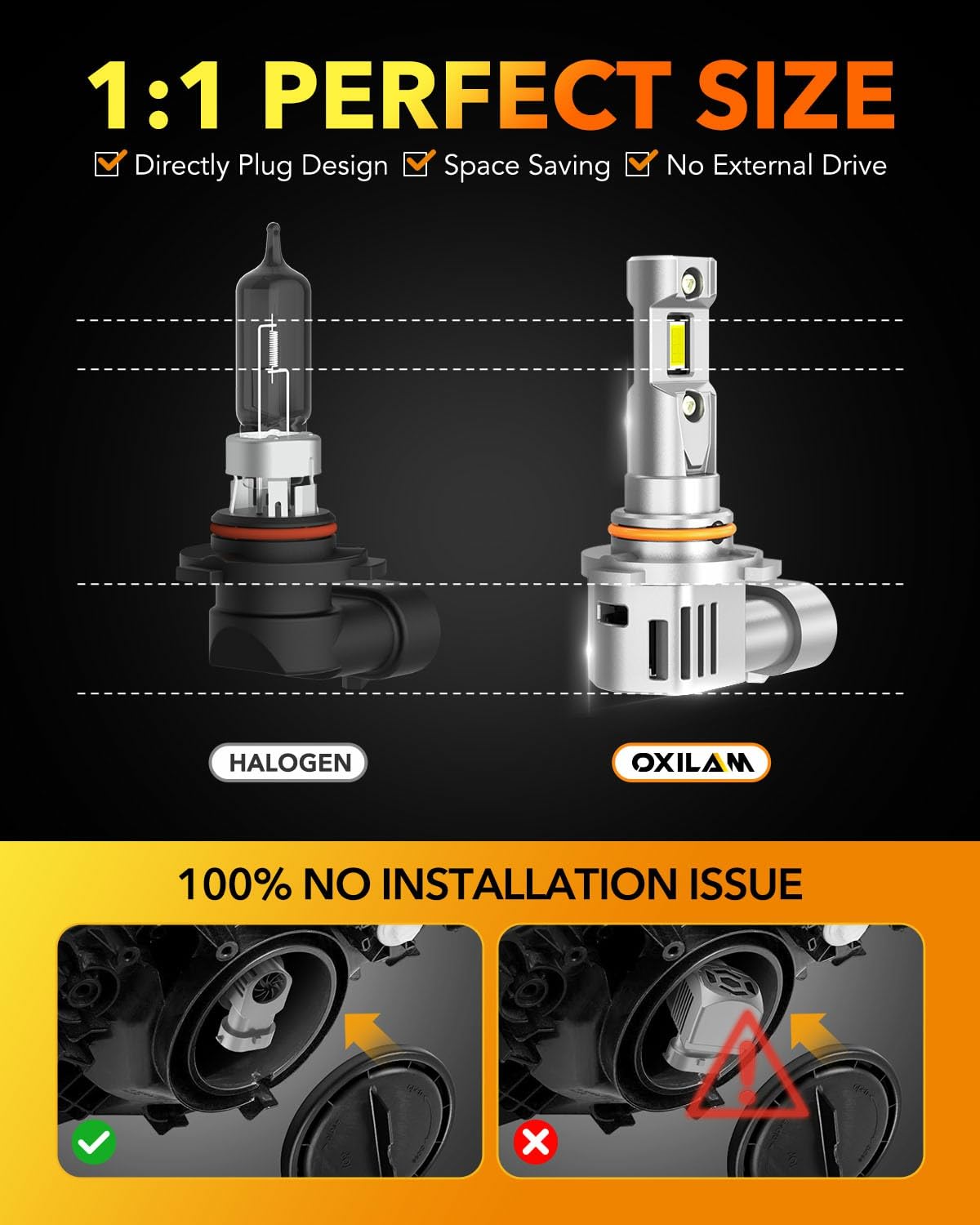 OXILAM 9005 9006 LED Bulbs Combol, HB-3 & HB-4 900% Brighter 6500K Cool White Driving Bulbs, Anti-Flicker, 10-Years Lifespan, Fog Lights Compatible with Cars Trucks SUVs, Pack of 4