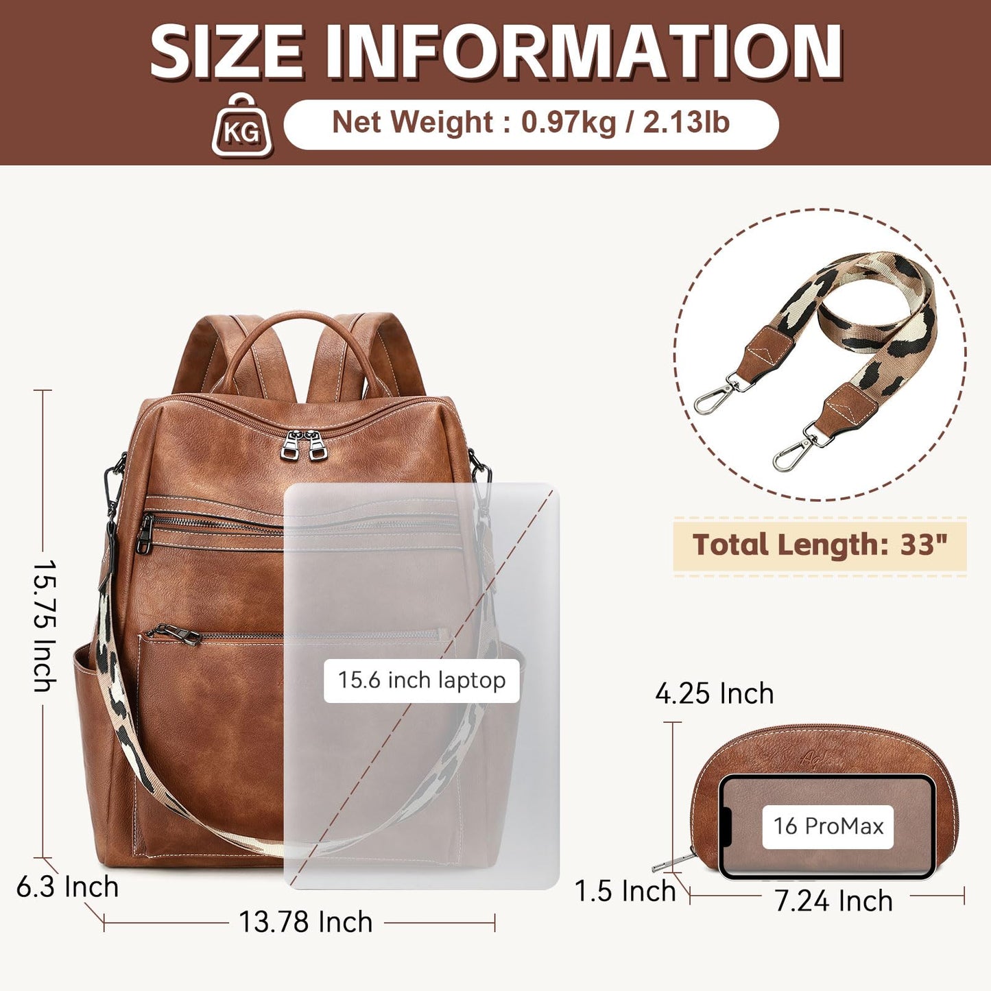 AGLOD Vegan Leather Laptop Backpack for Women 15.6 Inch Work Backpack Purse for Travel College