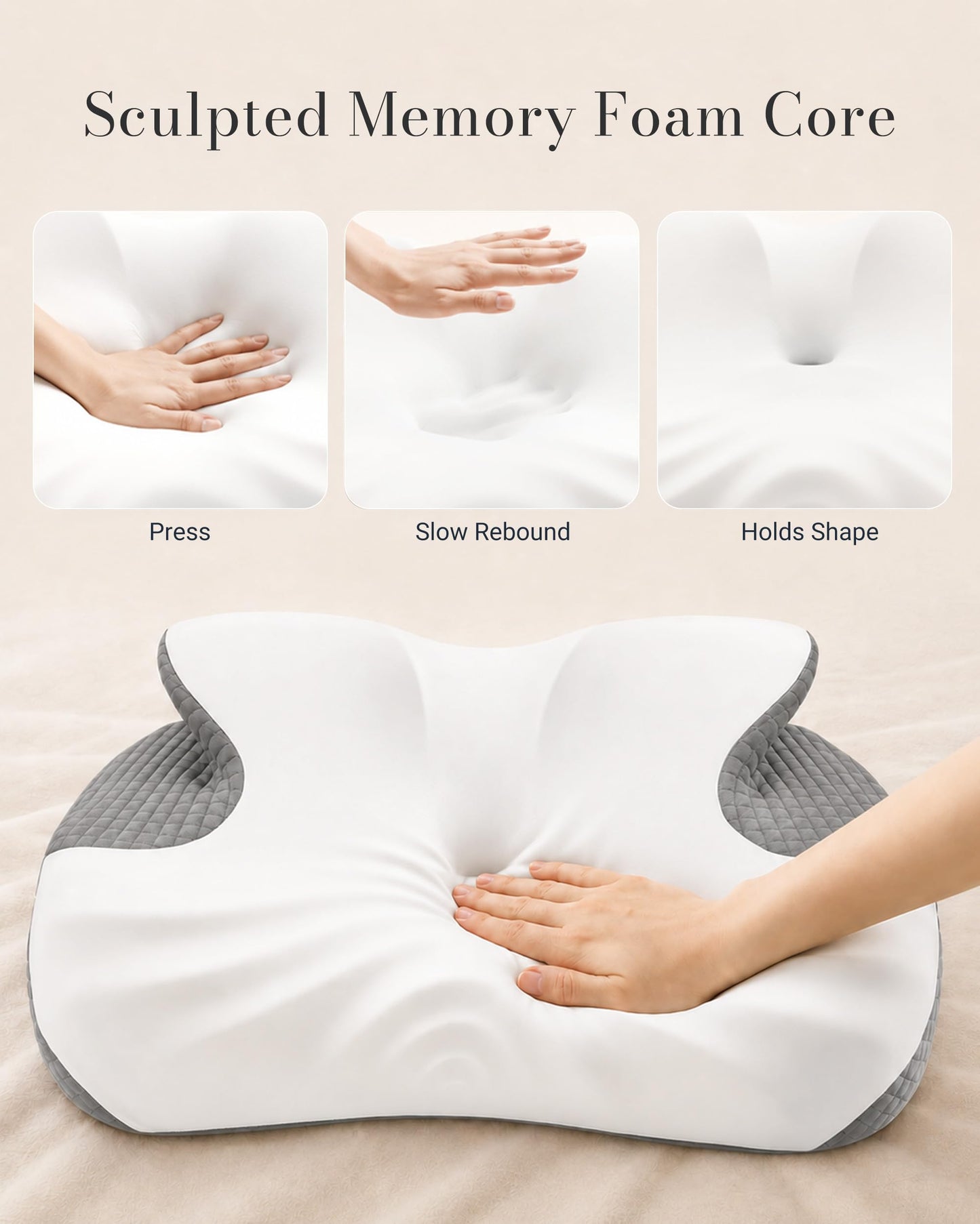 JKNJKN Cervical Neck Pillow for Neck Support, Orthopedic Memory Foam Pillow with Dual Height 4.3" & 5.1" Loft, Cooling Butterfly Contour with Arm Rest for Side and Back Sleepers
