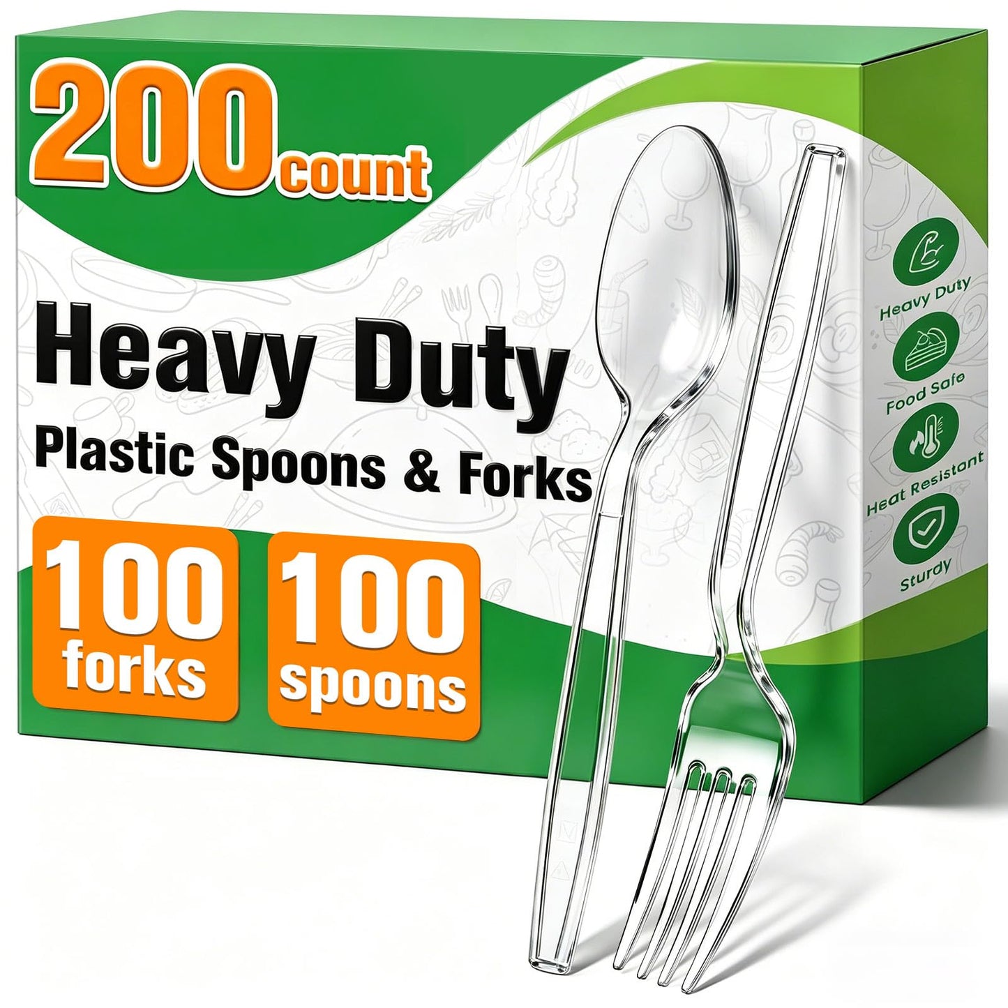 1200 Count Plastic Silverware Heavy Duty,Clear Plastic Forks and Spoons, 600 PlasticSpoons & 600 Forks,BPA-Free,Heat Resistant Disposable Cutlery Utensil Set for Catering & Events, Daily Use