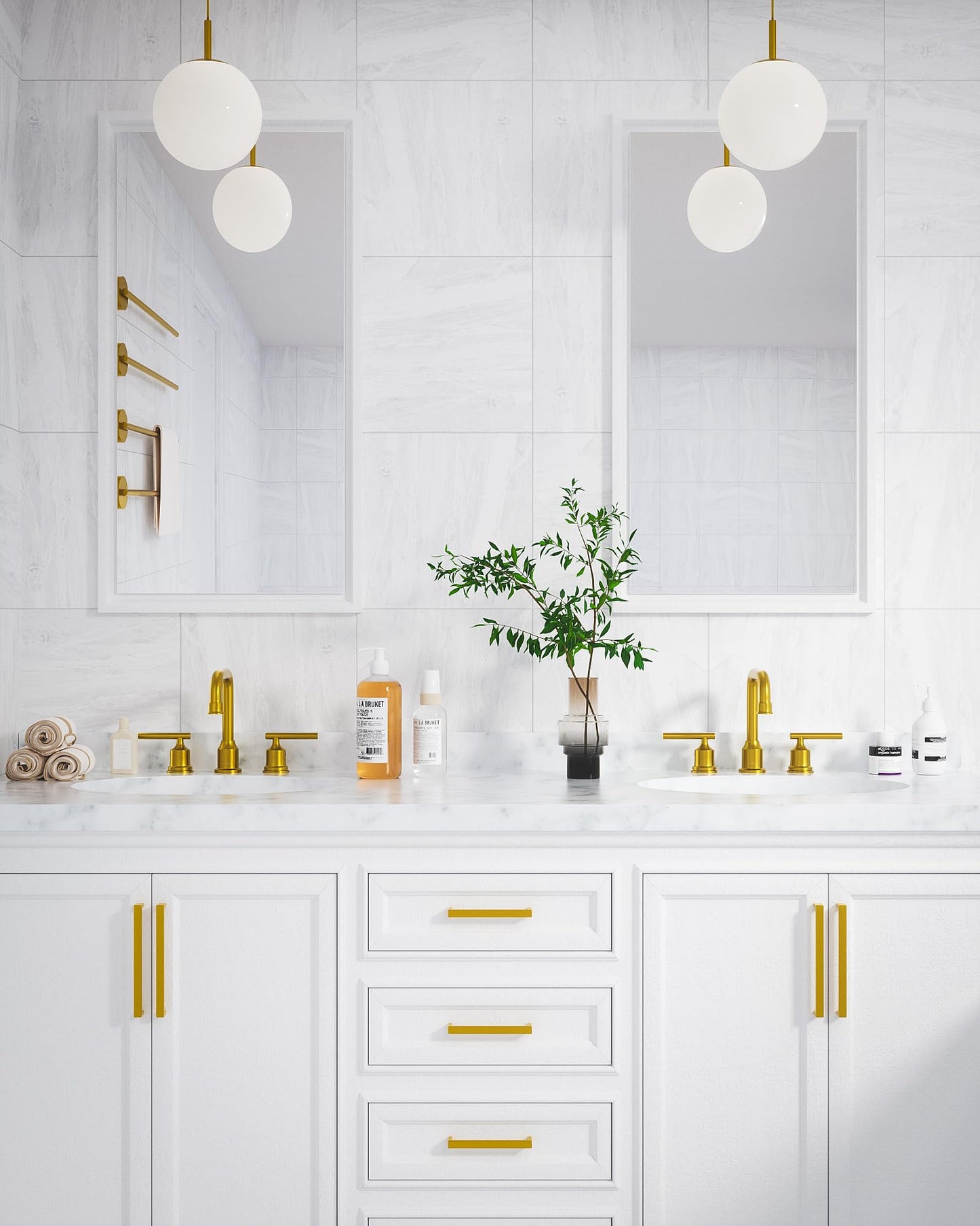 WOWOW Brushed Gold Bathroom Faucet Widespread Bathroom Sink Faucet 2 Handle Lavatory Tap 3 Holes with Drain and Supply Hoses Mordern Basin Taps