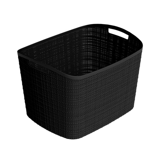 Curver Set of 2 XL 30.5L Jute Decorative Plastic Organization and Storage Baskets - Perfect Bins for Home Office, Closet Shelves, Kitchen Pantry and All Bedroom Essentials, Black