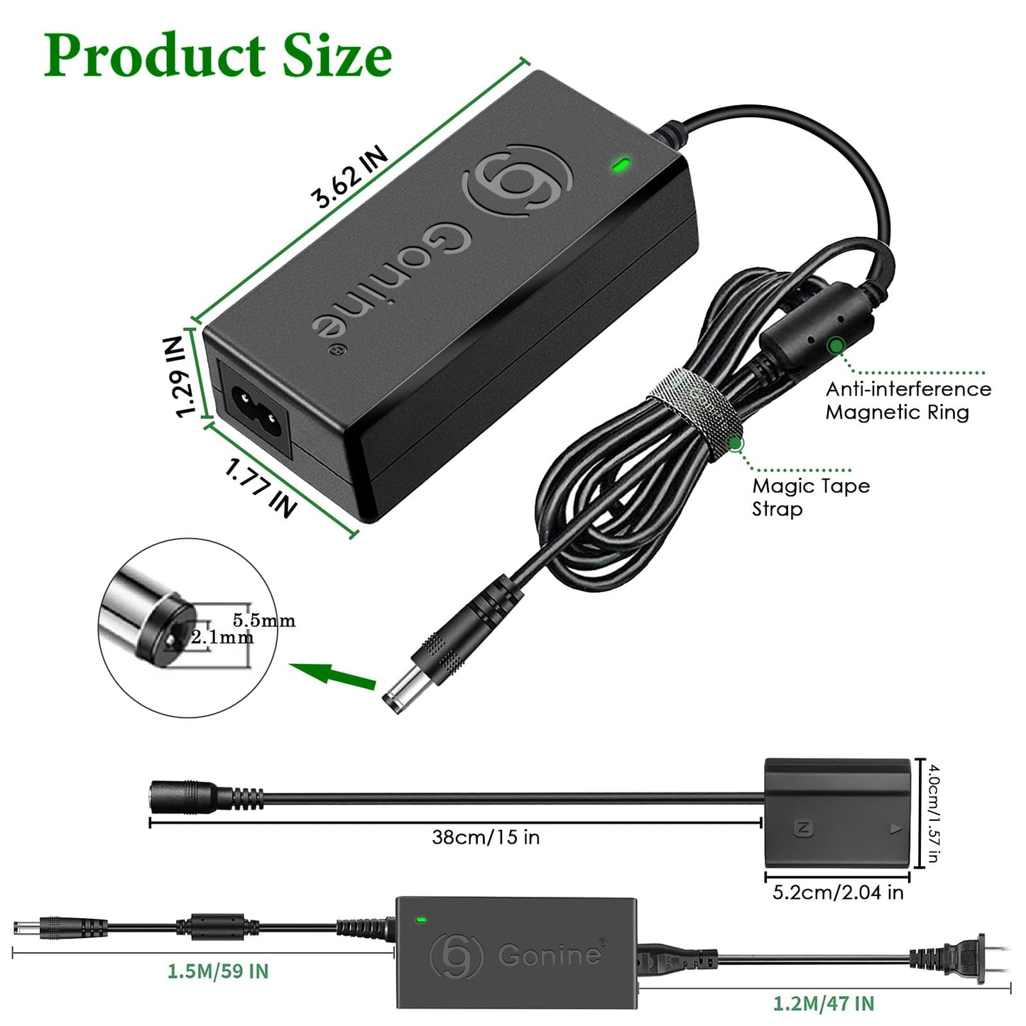 Gonine NP-FZ100 A7III Dummy Battery NPFZ100 Continuous Power Supply Adapter Charger Kit, for Sony Alpha A7III A7IV A6700 A6600 ZV-E1, A7SIII A7C A1 FX3 A7R3 A7R IV, A9 A9R A9S Cameras.