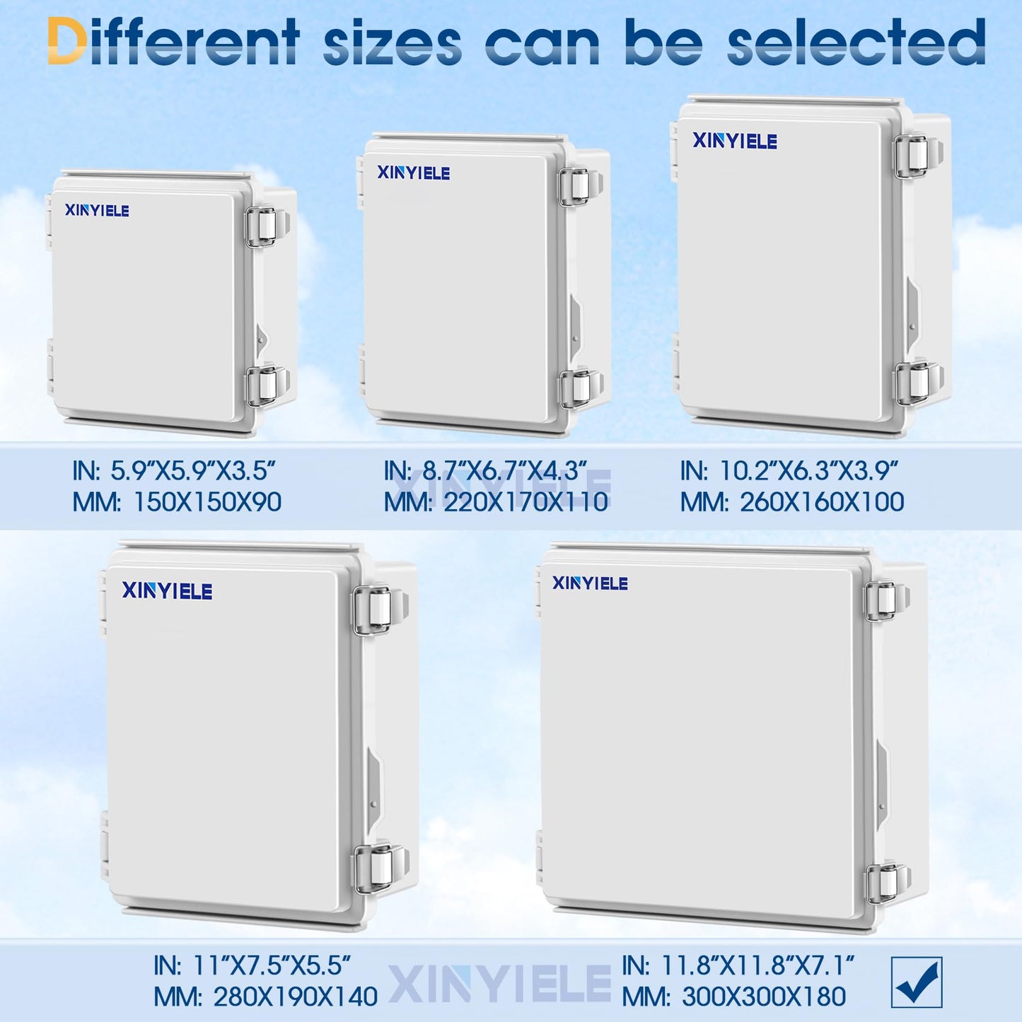 XINYIELE Waterproof Outdoor Project ABS Plastic Junction Box IP67 Weatherproof Dustproof Enclosure with Hinged Cover, Mounting Plate,Wall Brackets for Power Project (11.8"x11.8"x7.1")