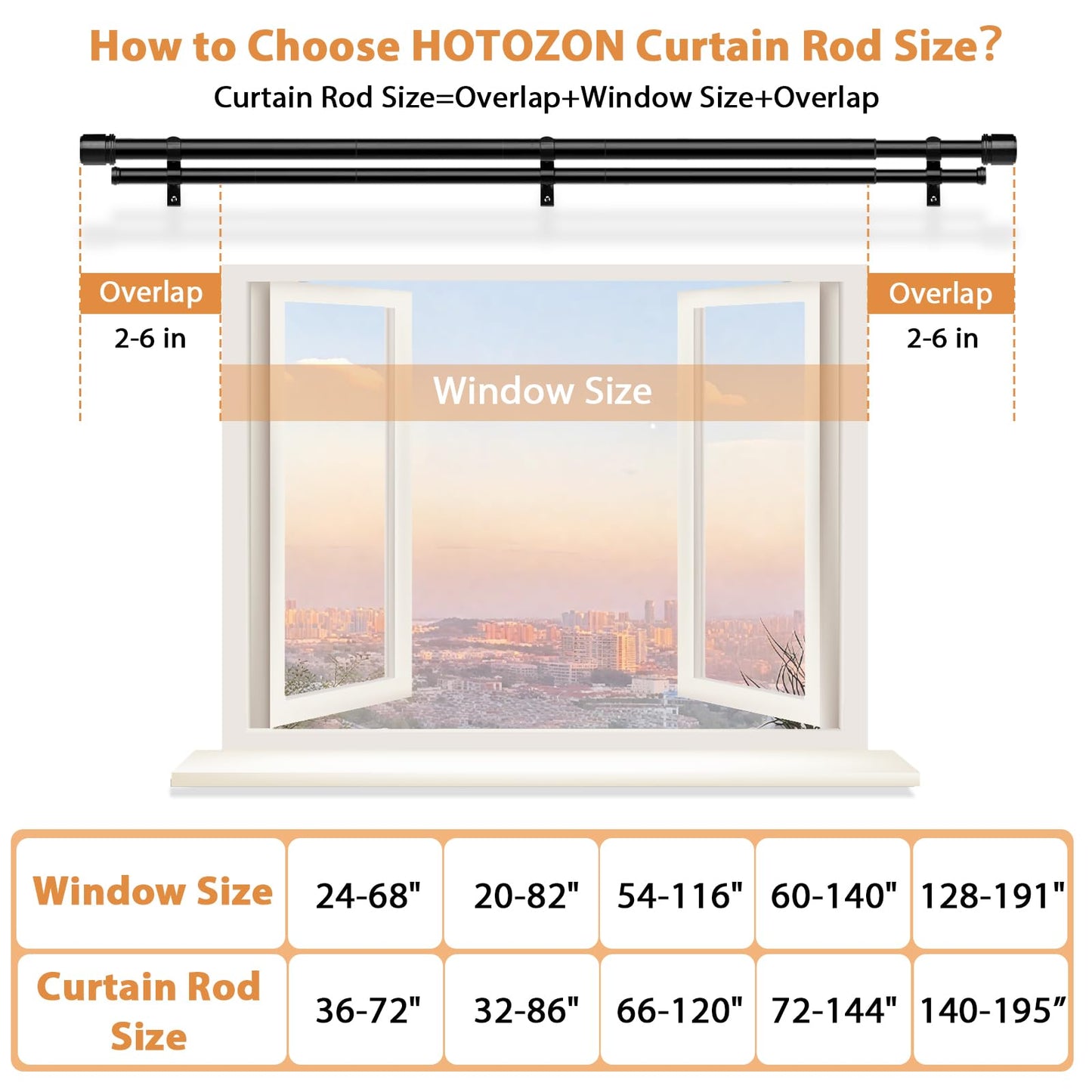 Double Curtain Rod 72 to 144 Inch, HOTOZON 1 Inch Heavy Duty Double Curtain Rods for Windows 60 to 140 Inches(5-11.6 ft), Telescoping Drapery Rod with Simple End Finials, Black