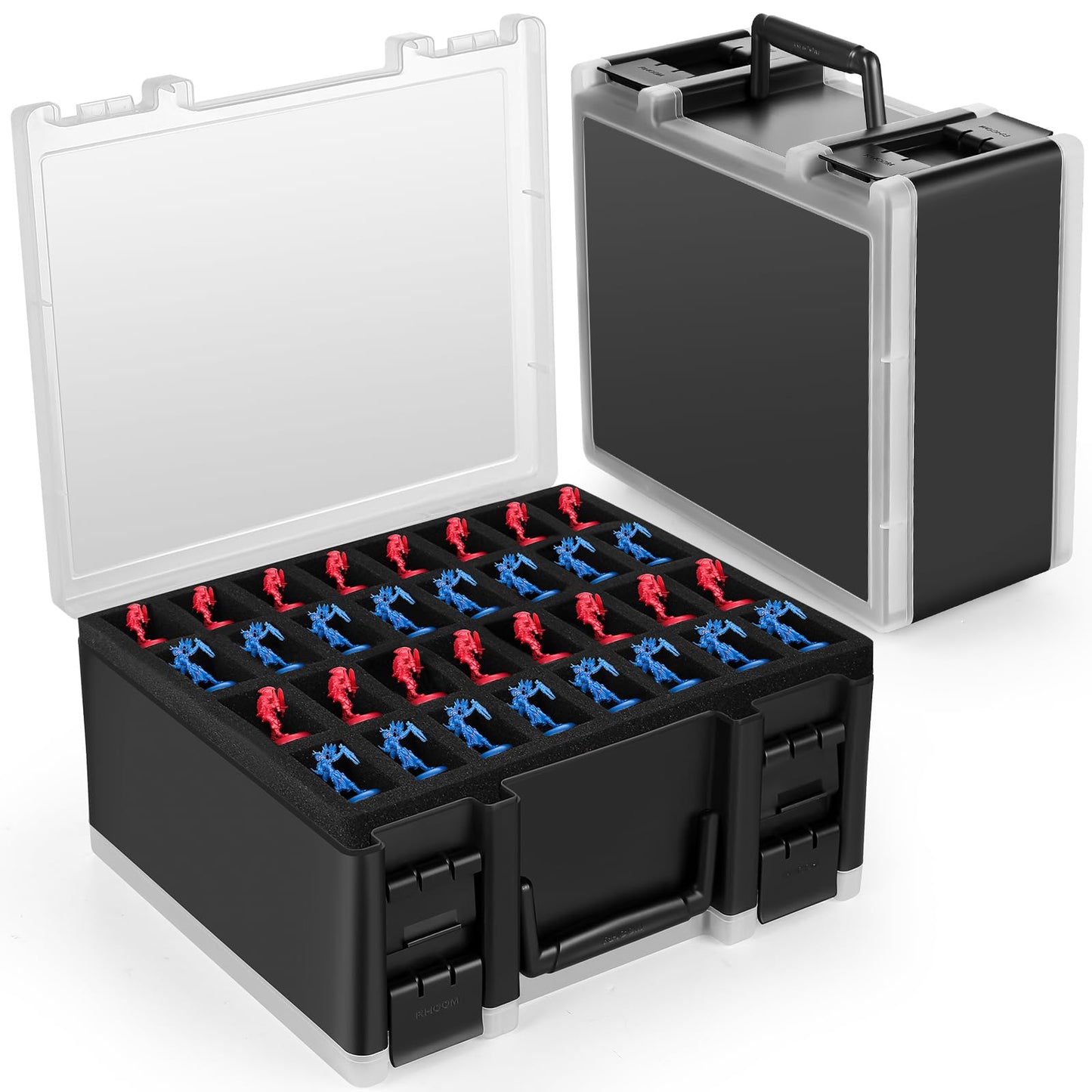 RISOU Sturdy Miniature Figure Storage Carrying Case for Standard Sized Figures - 128 Slot Miniature Figure Box Compatible with 40k,D&D and More.(CASE ONLY)