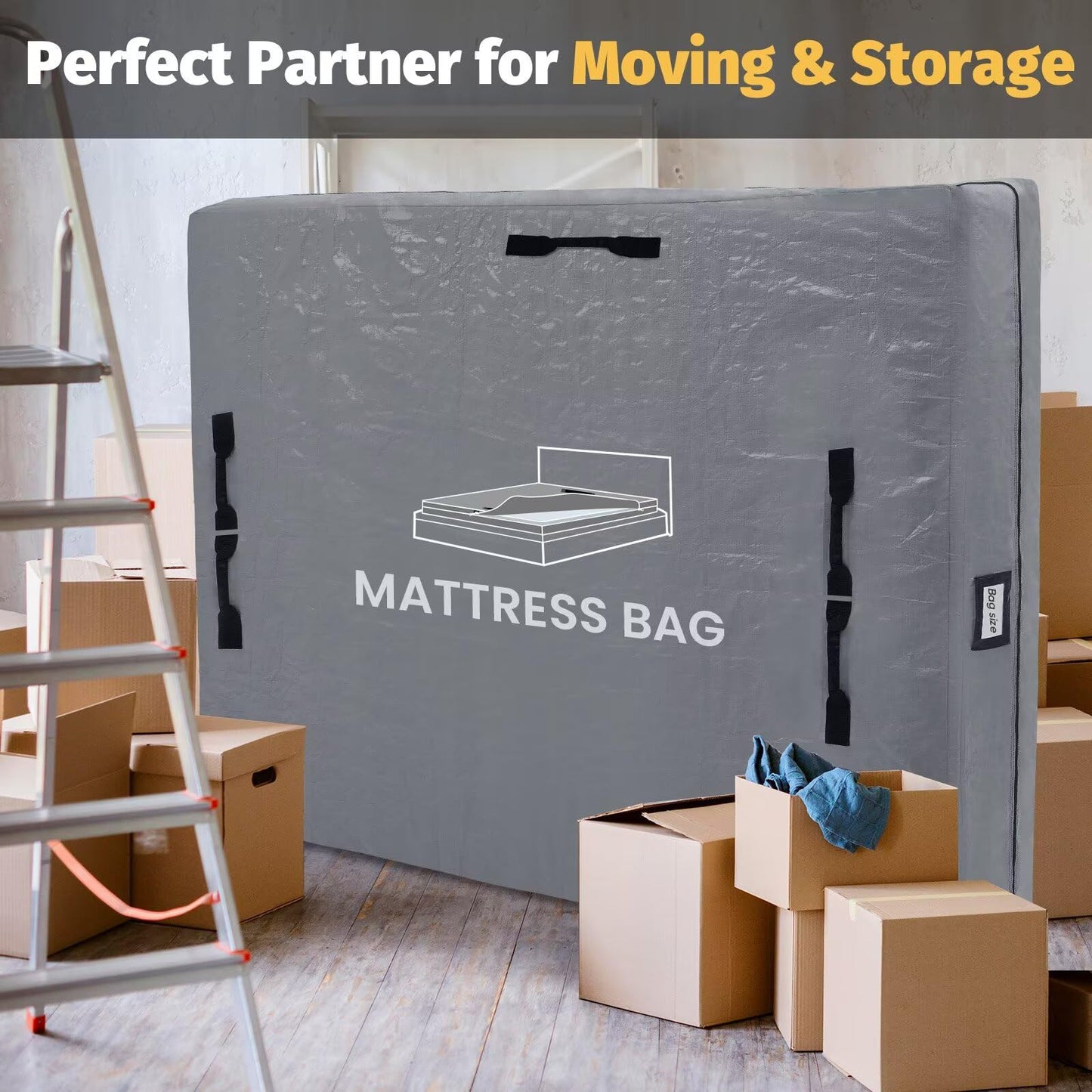 Mattress Bags for Moving and Storage, BETU Twin Mattress Protector Waterproof Mattress Cover with 8 Heavy Duty Handles and Zipper Extra Thick Moving Supplies for Dorm Bed (2 Pack:77x42x13.5 Grey)
