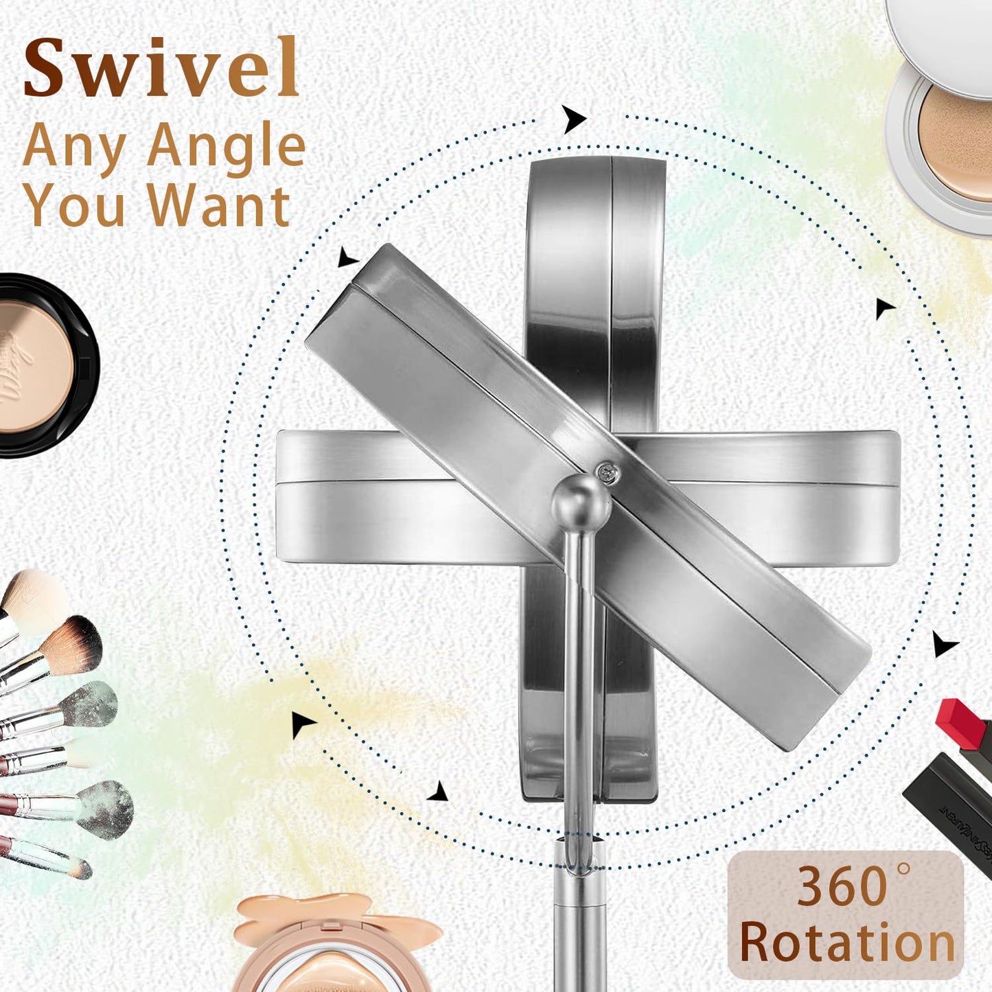 9in Makeup Mirror with Lights, 3x/20x 5000mAh Rechargeable Lighted Makeup Mirror with Magnification, 360° Rotate Magnifying Mirror,3 Color,Dimmable up,3800lux,80 LEDs,No Height Adjustment,Silvery