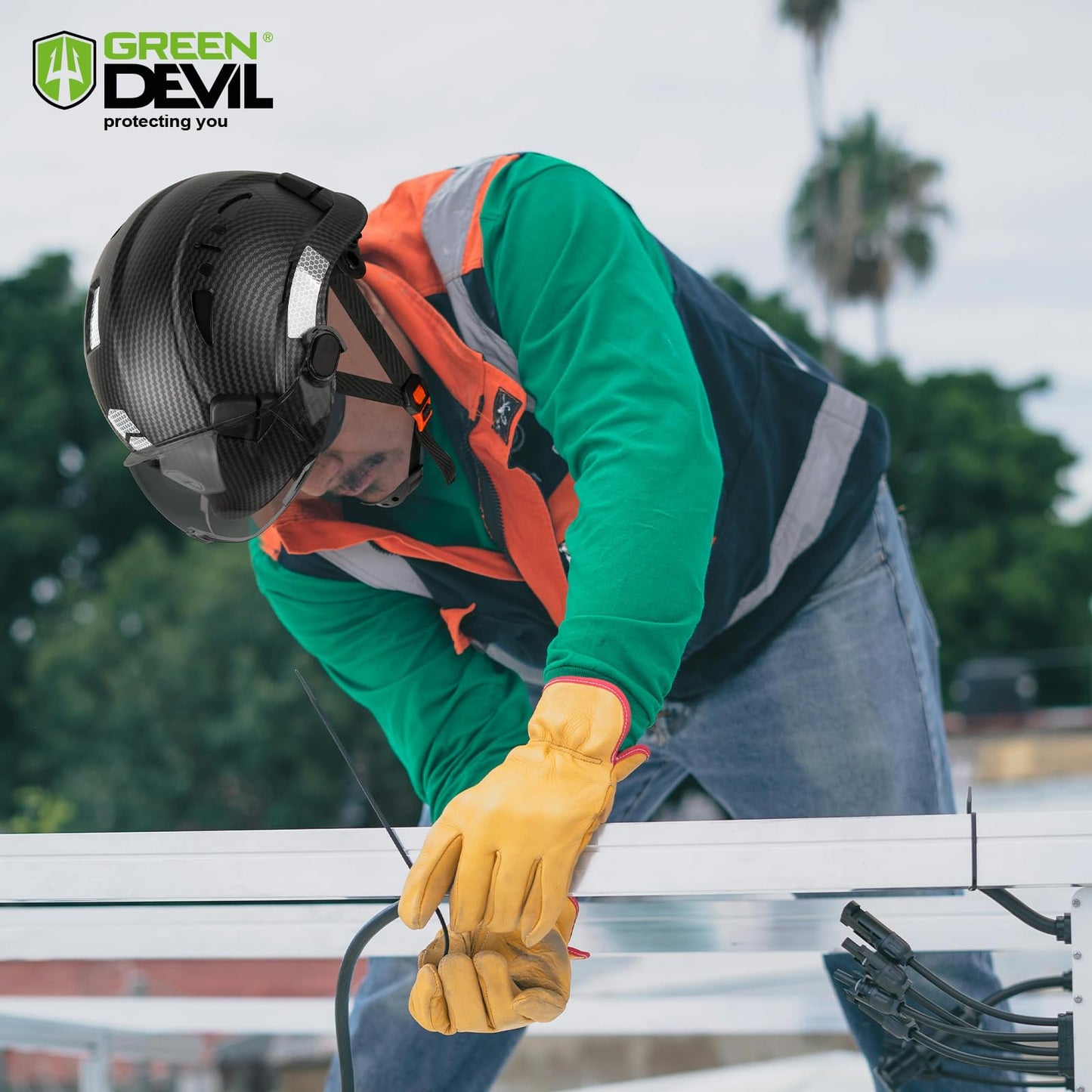 GREEN DEVIL Safety Hard Hat with Tinted & Clear Visor Vented Construction Helmet Cascos de Construccion ABS Work hardhats for Men