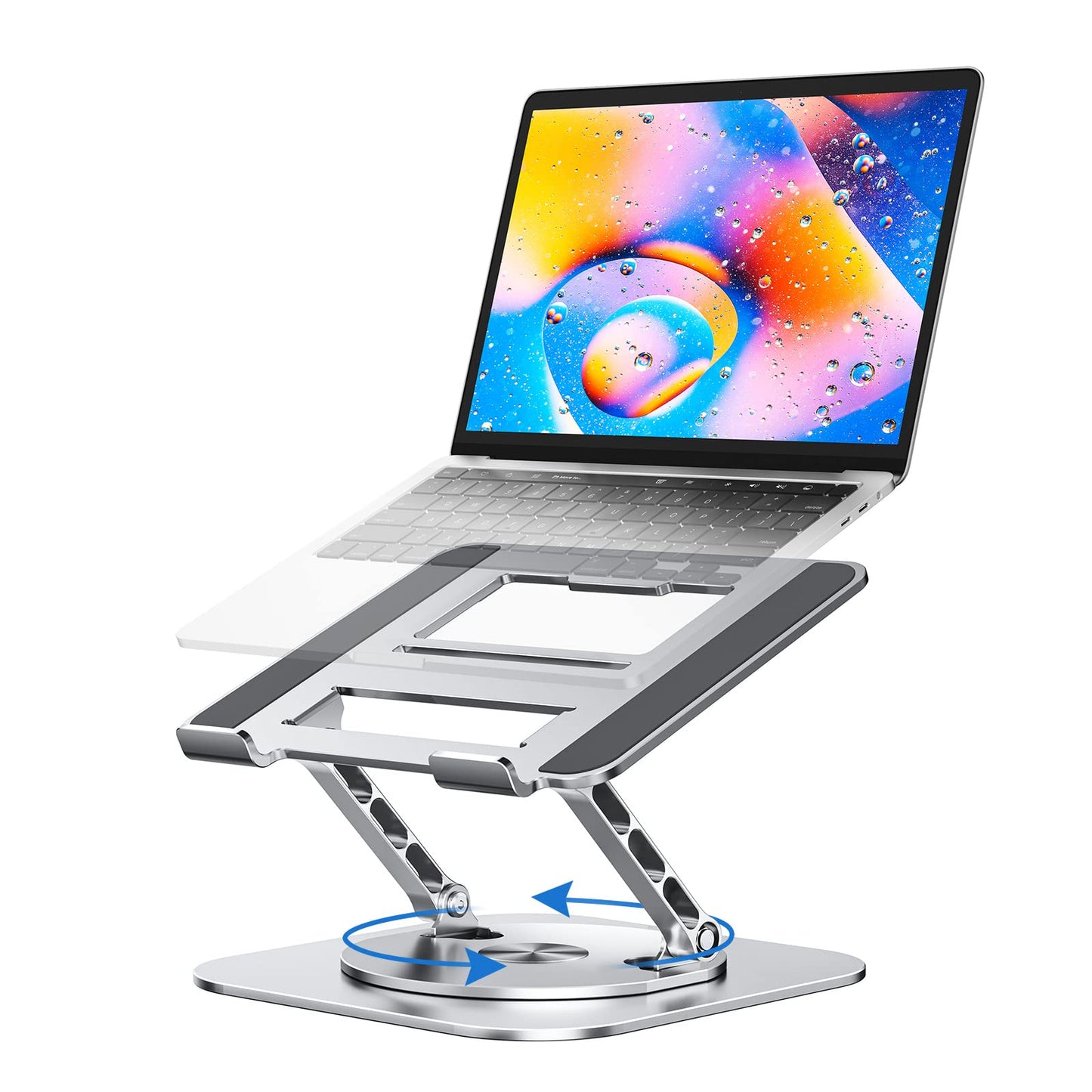 MCHOSE Adjustable Laptop Stand for Desk, Ergonomic Riser with 360° Rotating Base, Foldable Notebook Computer Holder Compatible MacBook Air Pro, Dell XPS, More 10-17" Laptops, Silver